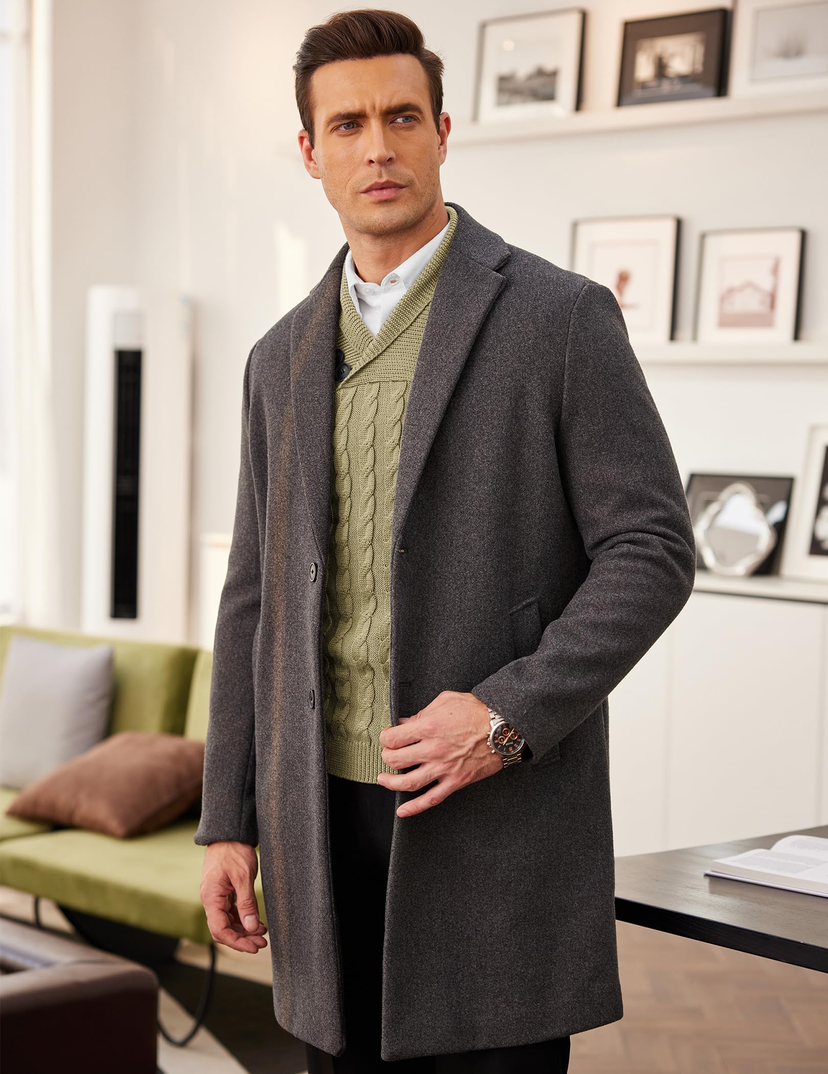 COOFANDY Maglione da uomo con collo a scialle Slim Fit Casual Button Cable Knit Maglioni