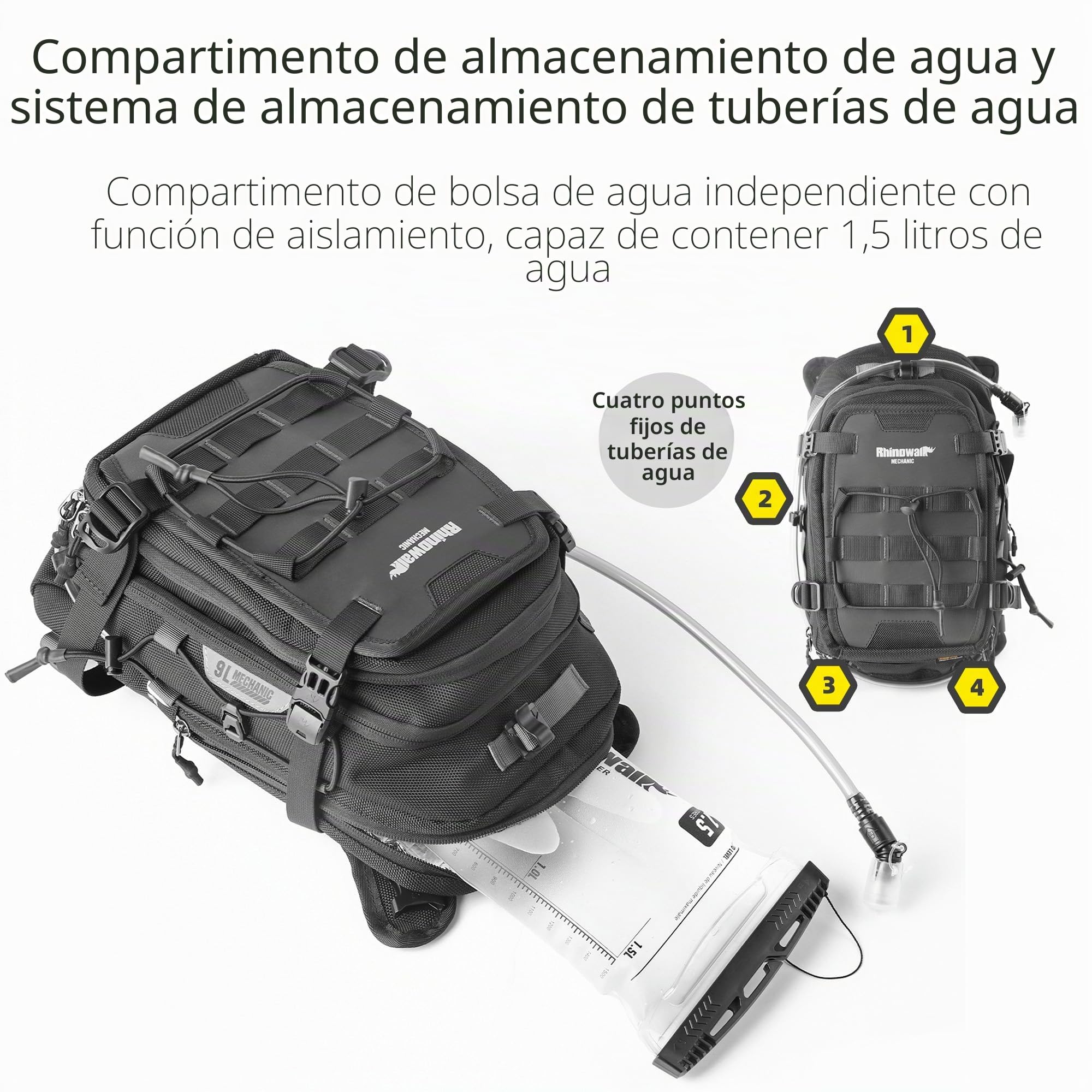 Rhinowalk Mochila para tanque de motocicleta, bolsa de agua separada, bolsa de lona con sistema Molle, se adapta a la mayoría de marcos de motocicleta de aventura y deporte