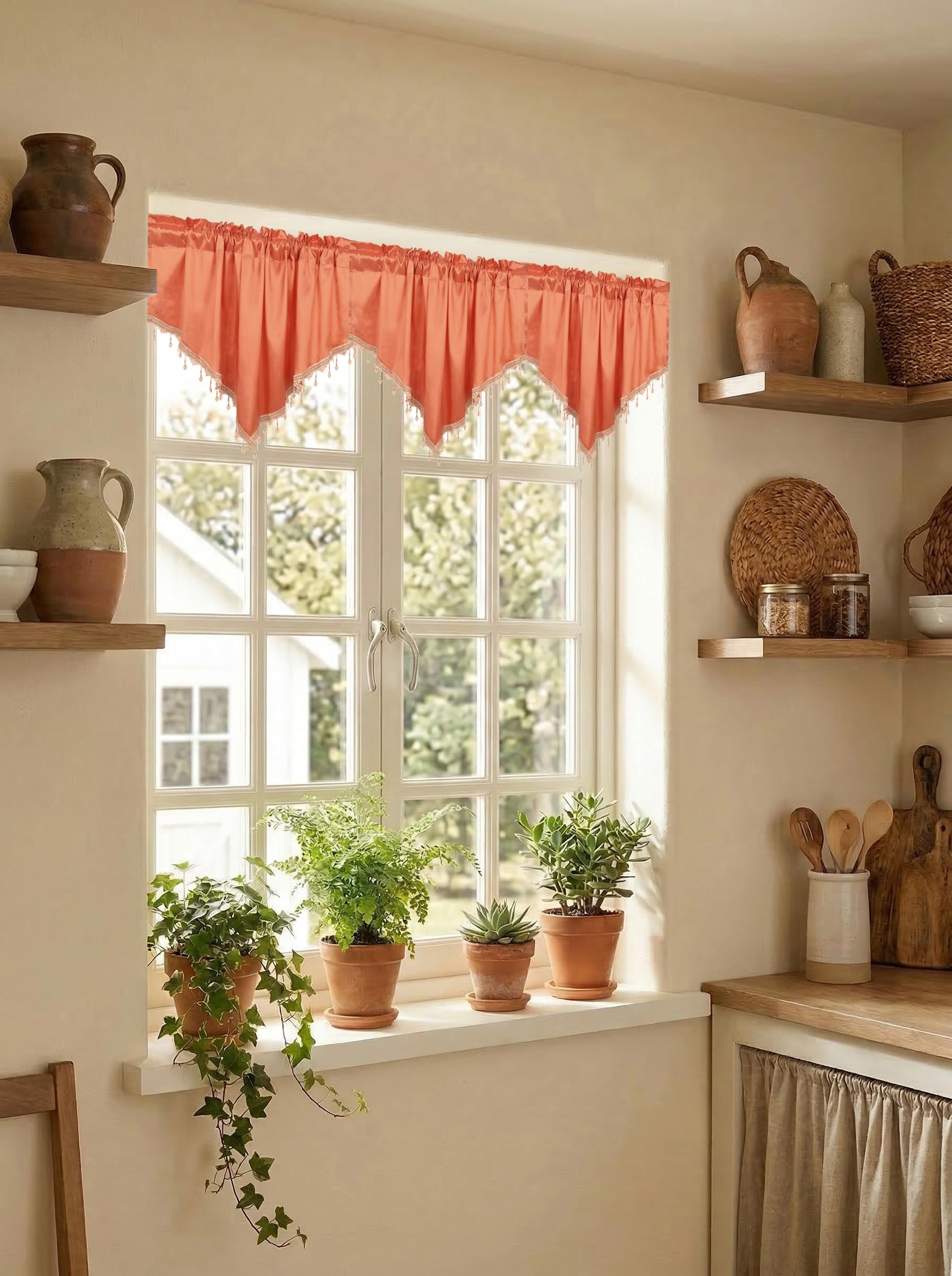 Molaxhome Swag Curtain Scalloped Curtain Valance Drape Sheer Lace Panel 1pc, Cloth Orange, W 51.2" x L 23.6" (1 Panels) - Image 4