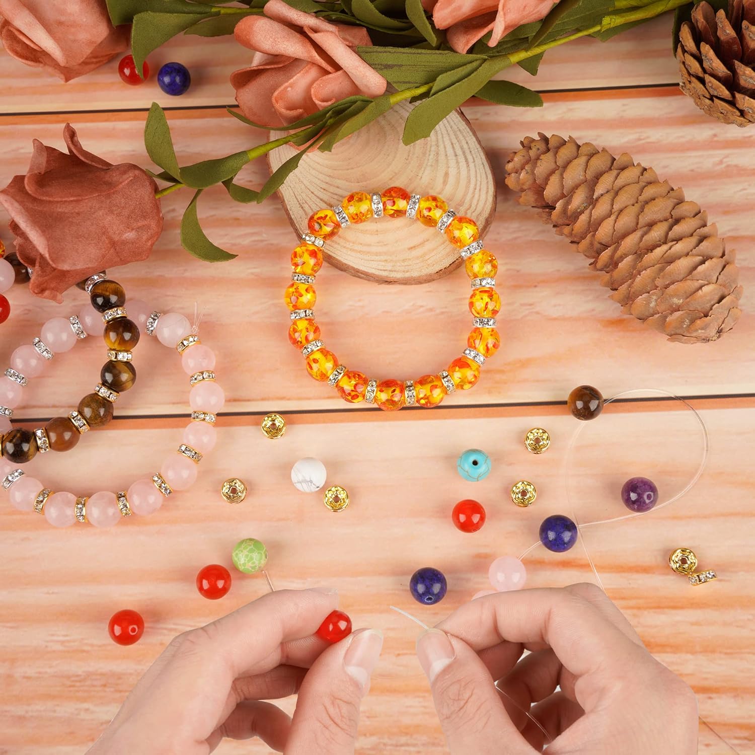 175PCS Blue Sodalite Stone Beads for Bracelets,6mm 8mm 10mm Bulk Round Chakra Beads Loose Semi Precious Beads for DIY Bracelet Necklace Jewelry Making with Crystal Spacer Beads Strings