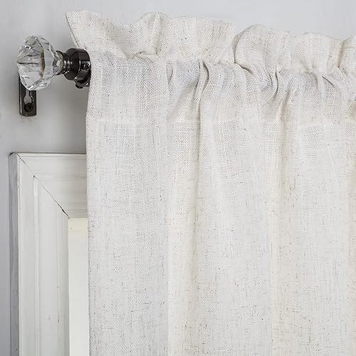 Miniatura 5 de Easy Home Cenefas de lino sintético con textura de lino con borlas, paneles de lino para filtrar la luz (54 x 18 pulgadas, beige)