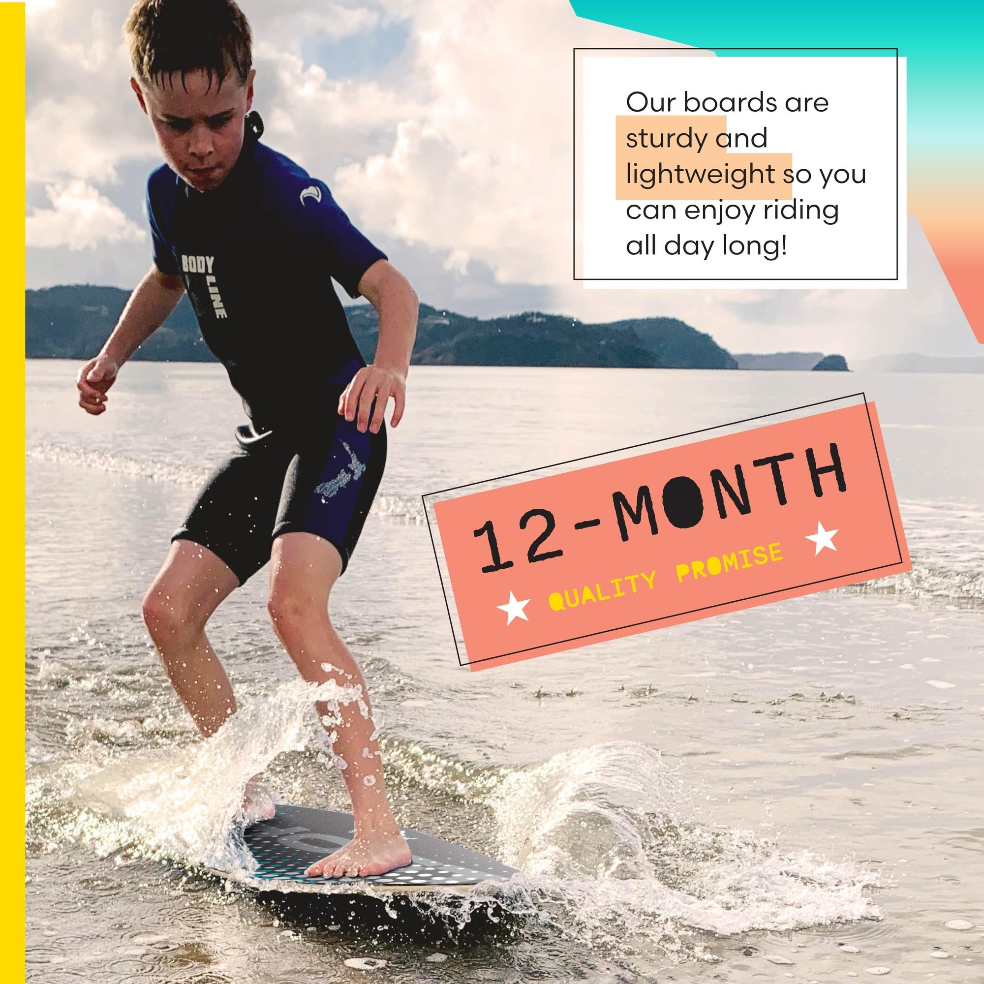 BPS Skimboard "Ghost" mit farbigem EVA-Griffpolster und hochglänzendem Klarlack aus Holz für Kinder und Erwachsene, erhältlich in 3 Größen (Own the Wave Collection)