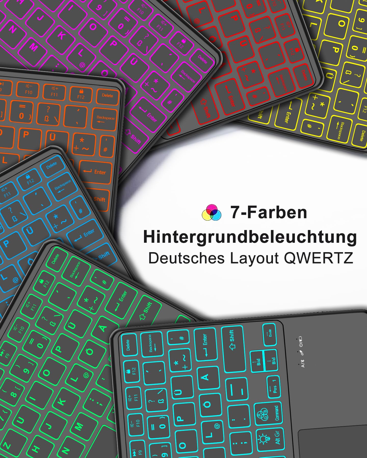 Für Lenovo Idea Tab 11" Hülle mit Touchpad & Beleuchtung QWERTZ | Mit 7-Farben Beleuchtung & Touchpad - Premium für Produktivität, Für Lenovo Idea Tab 11 Hülle mit Tastatur Schwarz