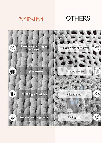 Miniatura 7 de YnM Manta Decorativa Gruesa, Tejida a Mano con Hilo Chenille, Amigable con la Piel, Ventilada y Transpirable, Lavable a Máquina, Pieza Decorativa