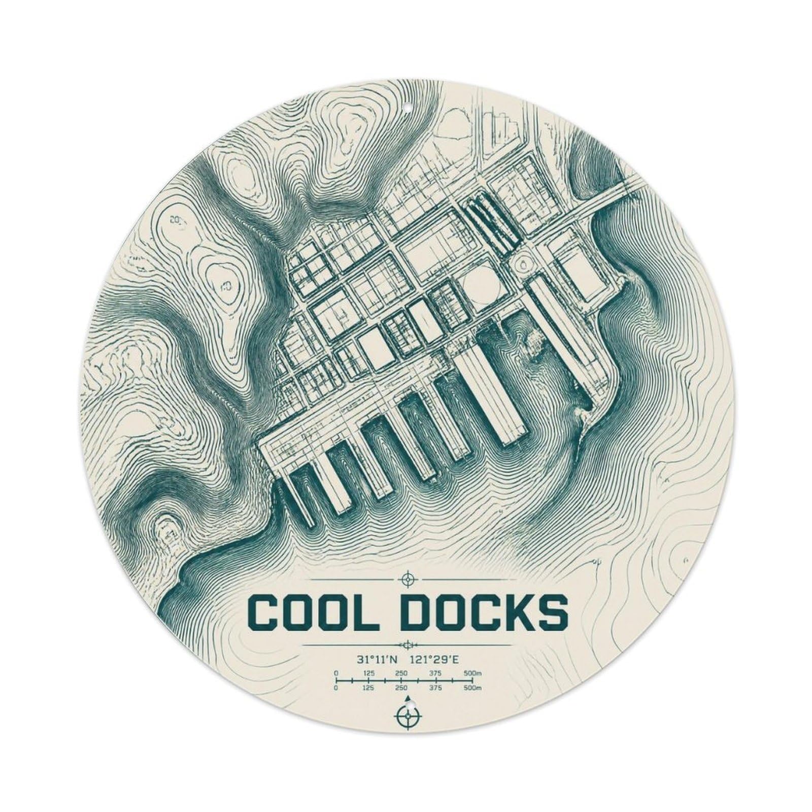Okngb Style Collector Badge Shanghai Dockside Map Retro Landmark Metal Tin Sign Plaque Wall Decor For Cafe, Man Cave, Club Bar, Office, Home Garden Round Metal Poster 8X8inch