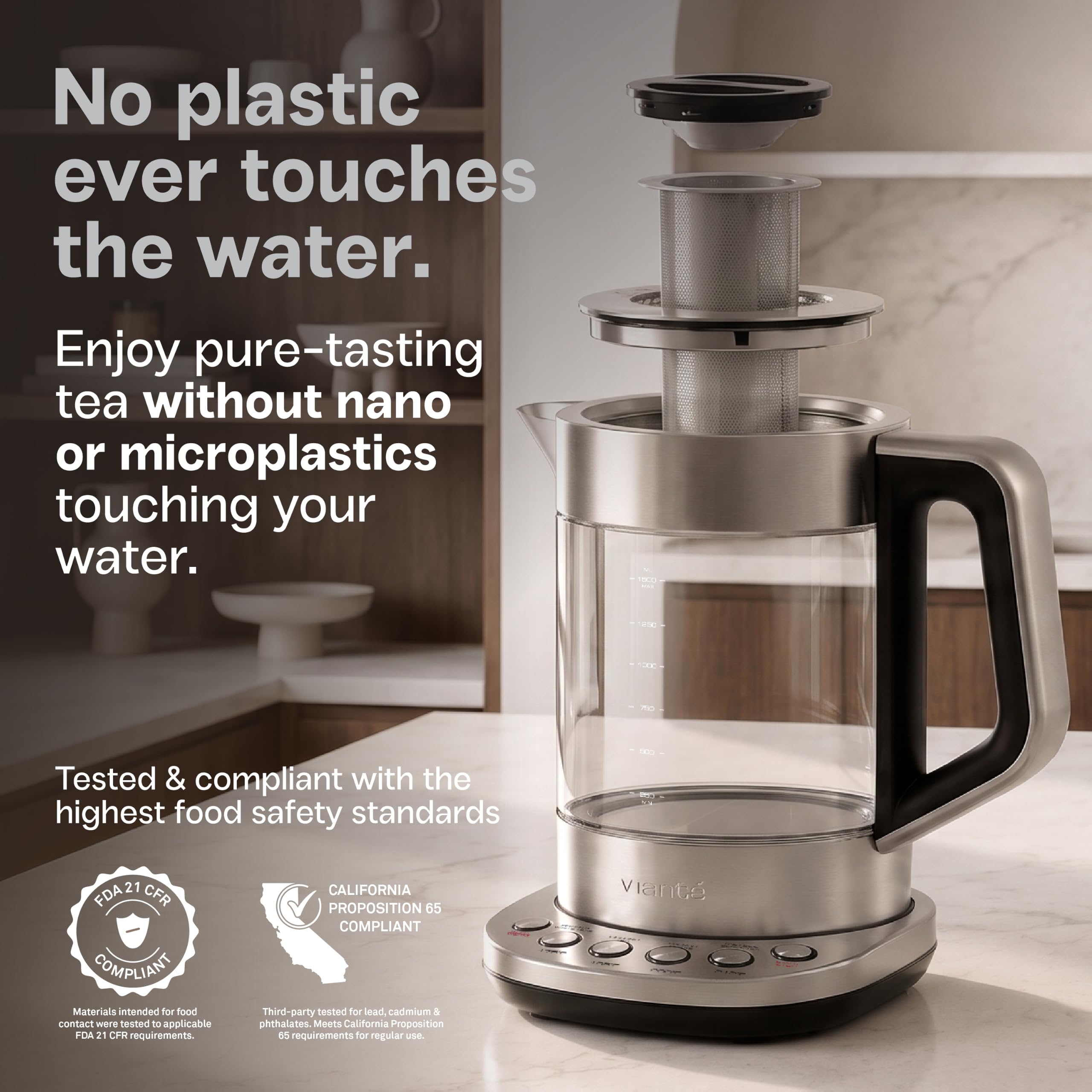 Vianté Electric Glass Kettle - Temperature Control & Infuser -3