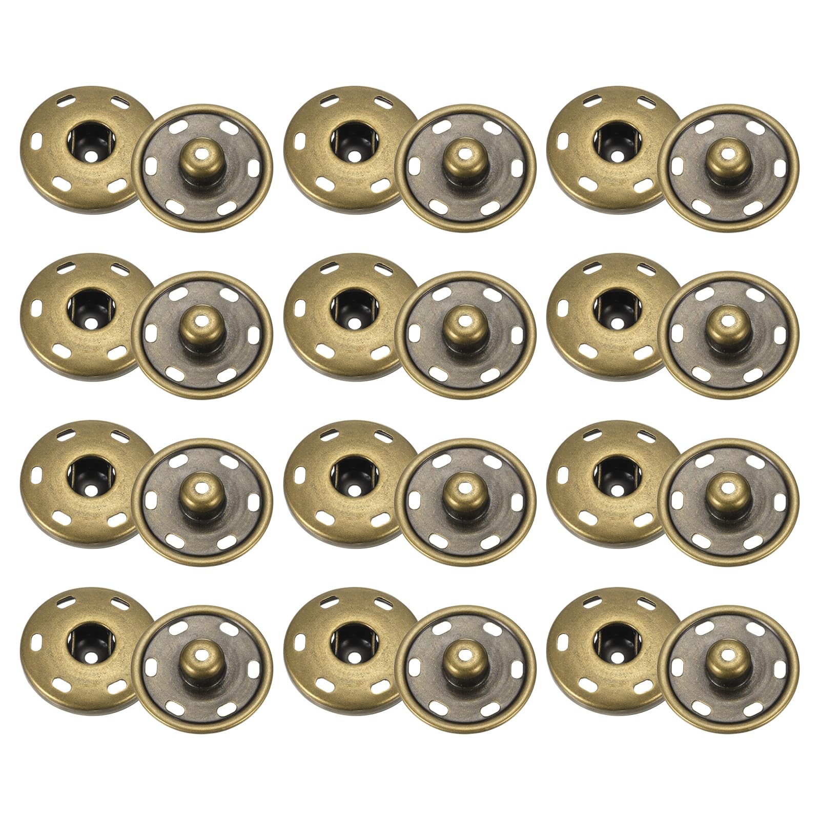HARFINGTON Juego de 12 botones a presión de metal de 21 mm para coser a presión para cierre de bolso, bolso, ropa, costura, manualidades, bronce