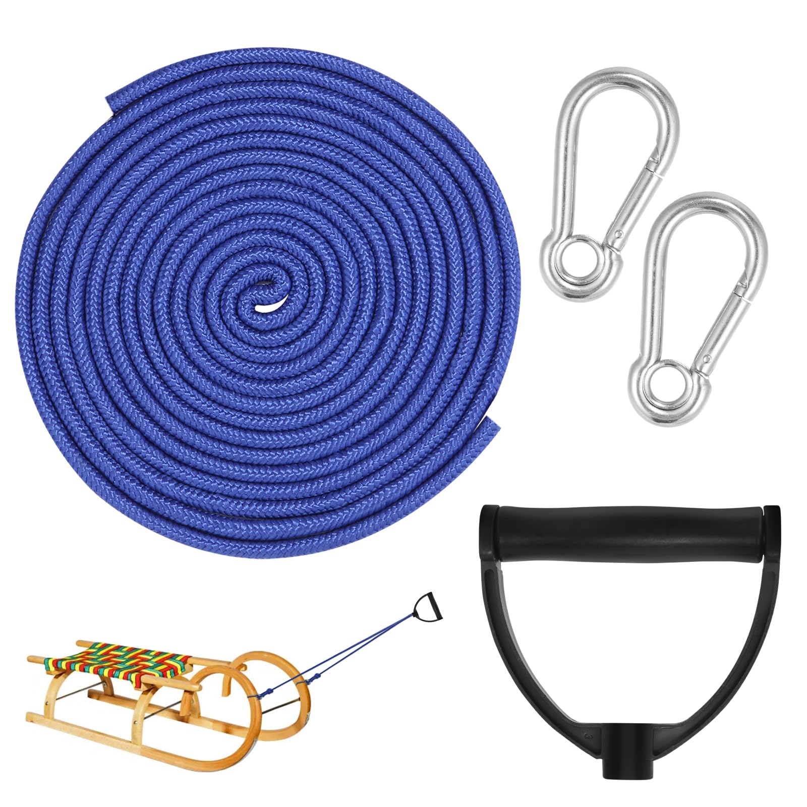 Corda Da Slitta Con Moschettone E Manico In Spugna - Diametro 10 Mm, Lunghezza 4 Metri, Blu - 3
