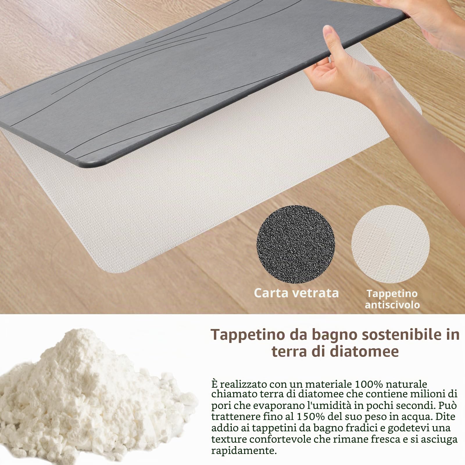 Daletu Tappetino da bagno in pietra, ad asciugatura rapida, grande, antiscivolo, super assorbente, tappetino da bagno per pavimento del cucina, piatti, piante o animali domestici