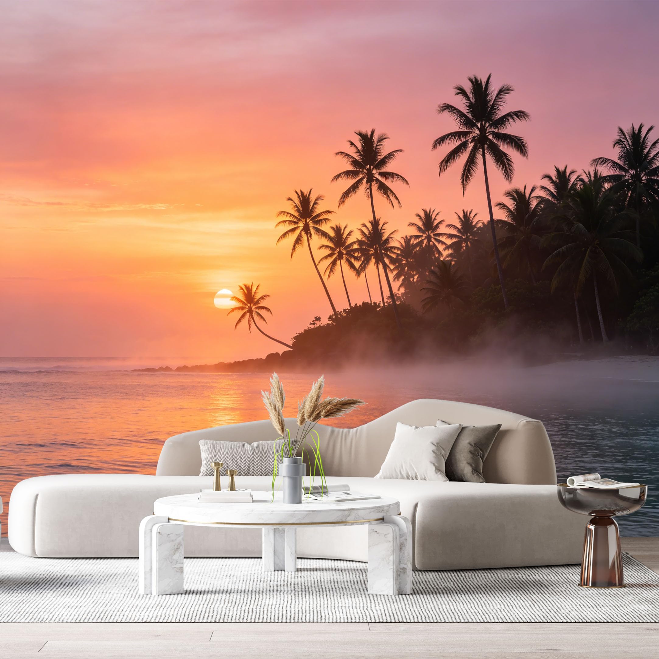 Custom Size Wall Murals Tropical Sunset Coastal Ocean Palm Trees SelfAdhesive Wall Fabric Removable Large Wallpaper for Photo Living Room