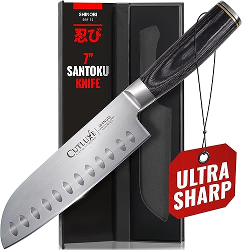 Miniatura 9 de Cutluxe Shinobi Nakiri - Cuchillo para verduras de 7 pulgadas para picar, cortar, cortar en cubitos, cuchillo de diseño japonés, afilado para
