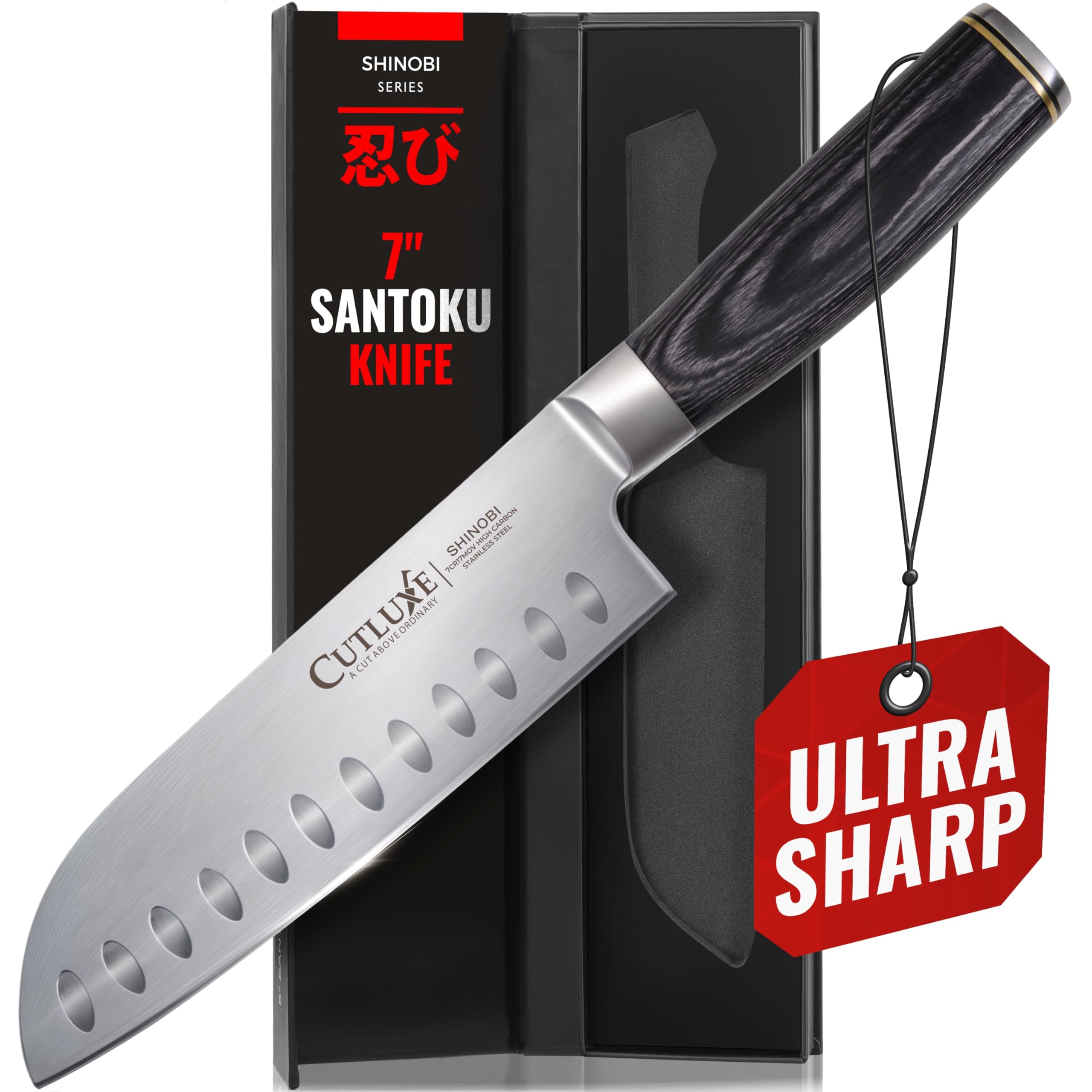 Cutluxe Santoku Knife, 7" Japanese Meat &amp; Vegetable Knife for Chopping