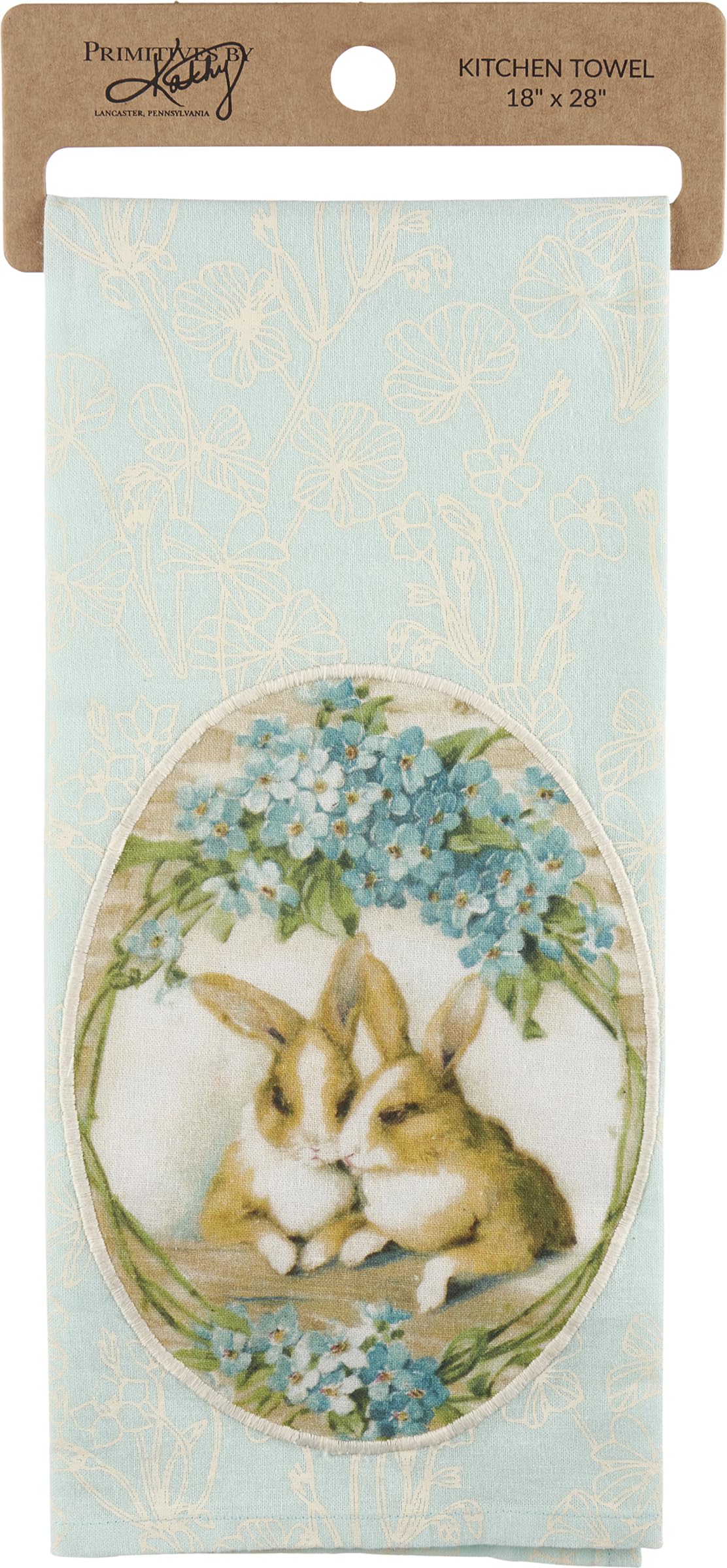 Torchon de cuisine lapins fleurs bleues absorbant sans peluche
