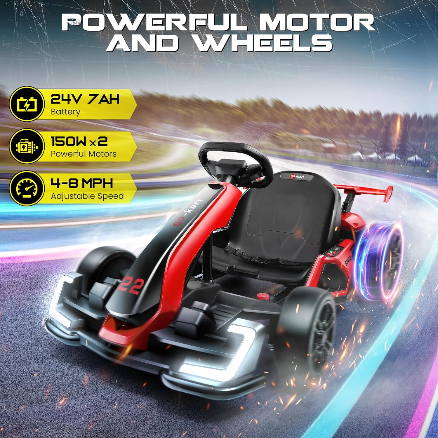 Hikole Electric Go Kart for Kids, 24V Go Cart with Adjustable Seat, 3 Speed Mode, Fast 300W Motor, 8.5 MPH, EVA Tires, for Kids Teens Ages 6-8-10-12-14 Years Old, Red