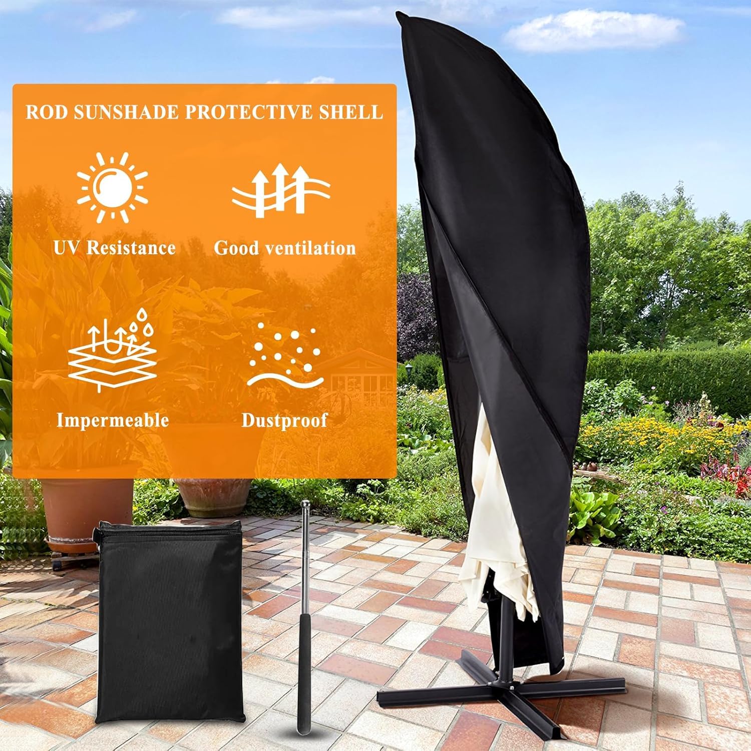 Housse de Protection Parasol Déporté Tissu Oxford 420D Imperméable Anti UV 2-3,5m