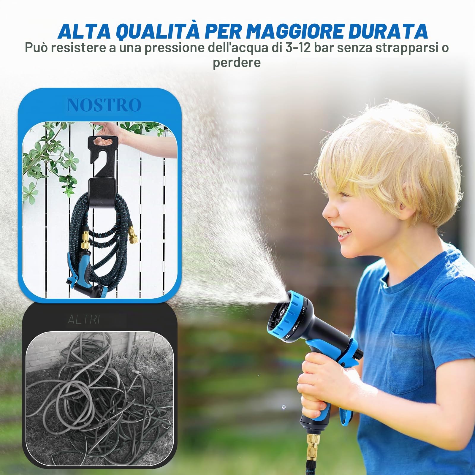 Jsdoin Tubo Acqua Giardino 30 Metri - Estensibile per con Pistola a Spruzzo 10 Funzioni, Canna Irrigazione Adattatori da 1/2" e 3/4" Innaffiare,Giardinaggio Lavaggio Auto (30M/100FT)