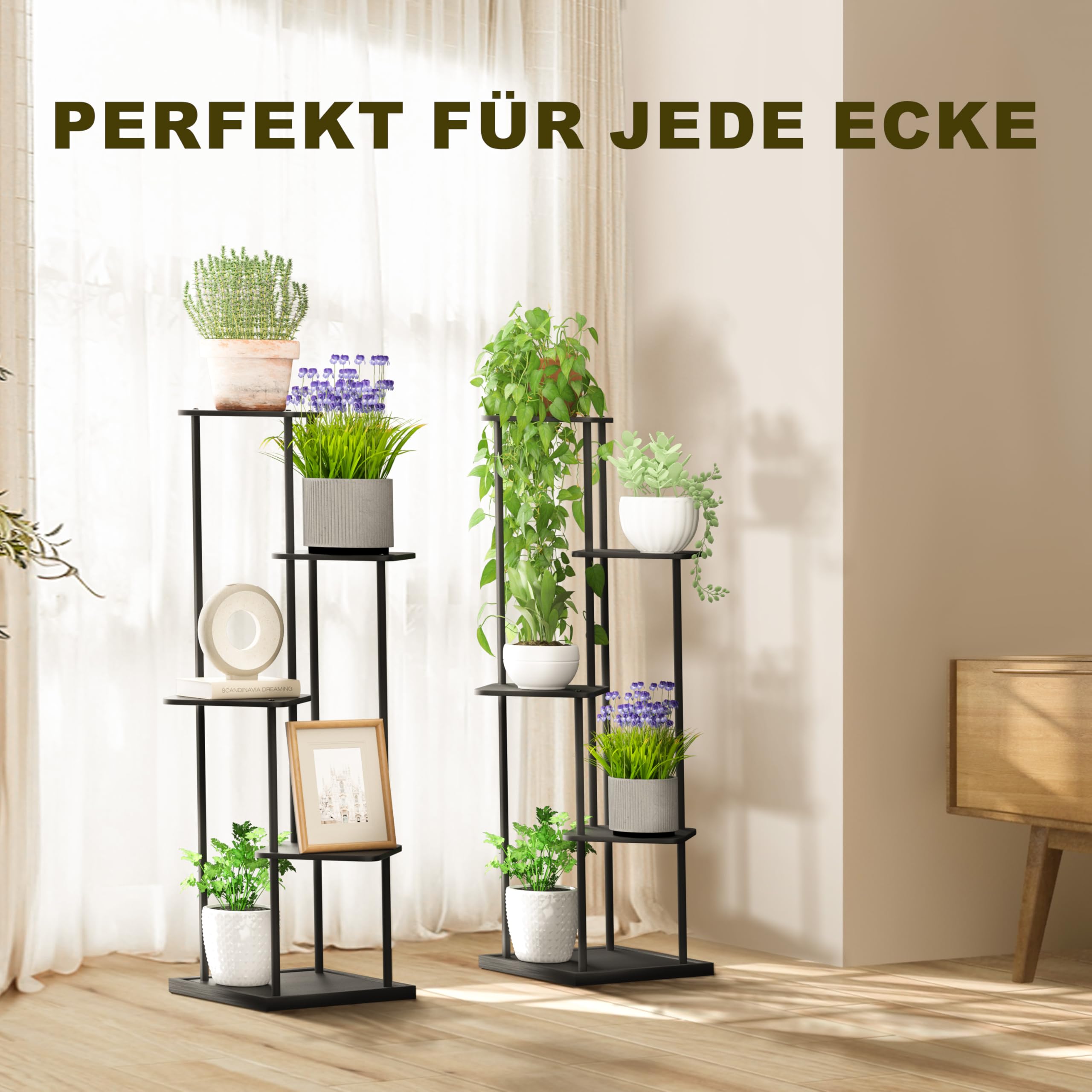 Ribelli 5 Etagen Pflanzenständer, Blumenständer 106 cm, Blumentreppe Blumenregal Pflanzentreppe aus Holz und Metall, Deko für Balkon Garten Wohnzimmer Büro, Schwarz