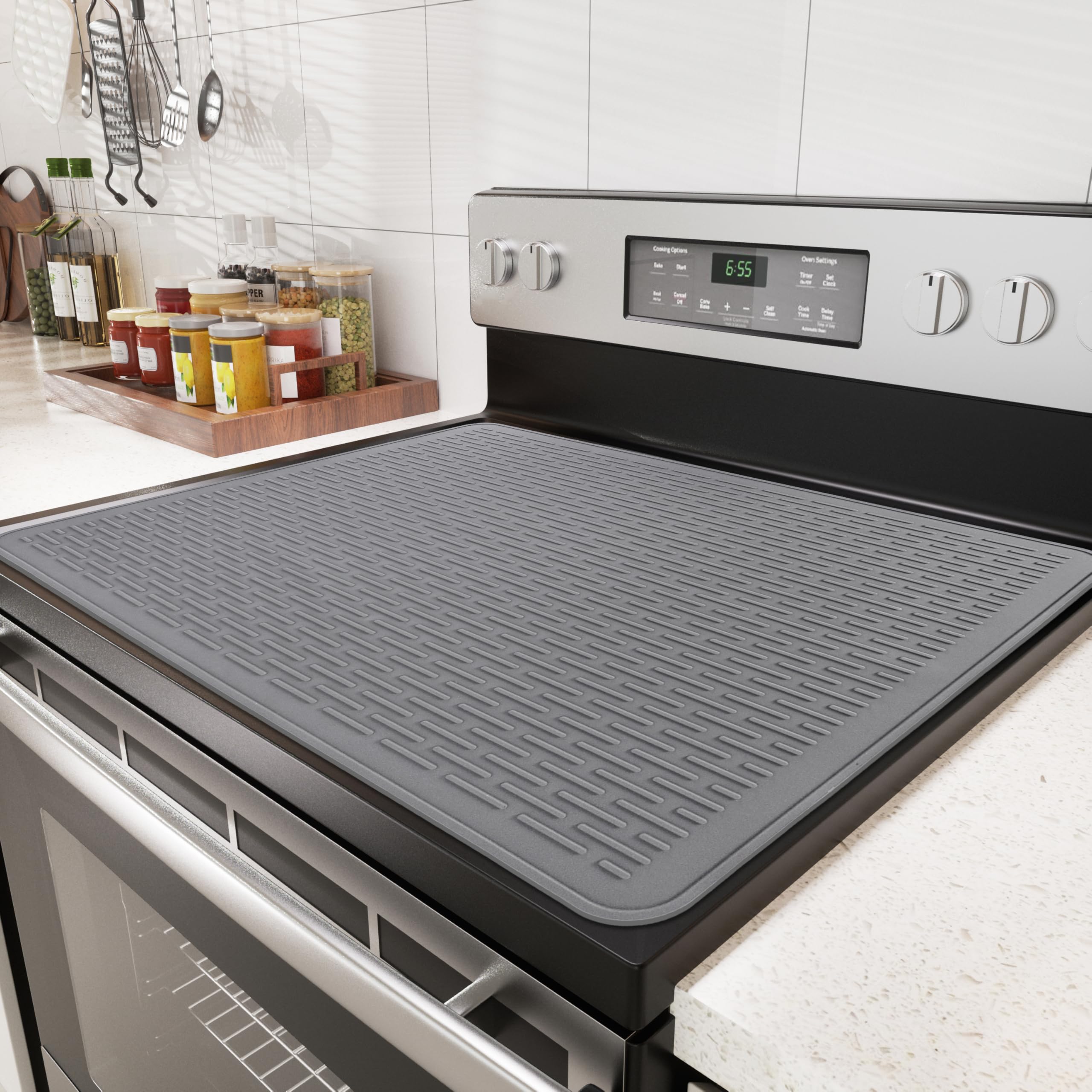AOOTOOSPORT Extra Large Silicone Stove Top Cover - 28x20 Inch Mat For Electric Stove, Dish Drying, Counter Protection (Grey) 2 thumbnail image