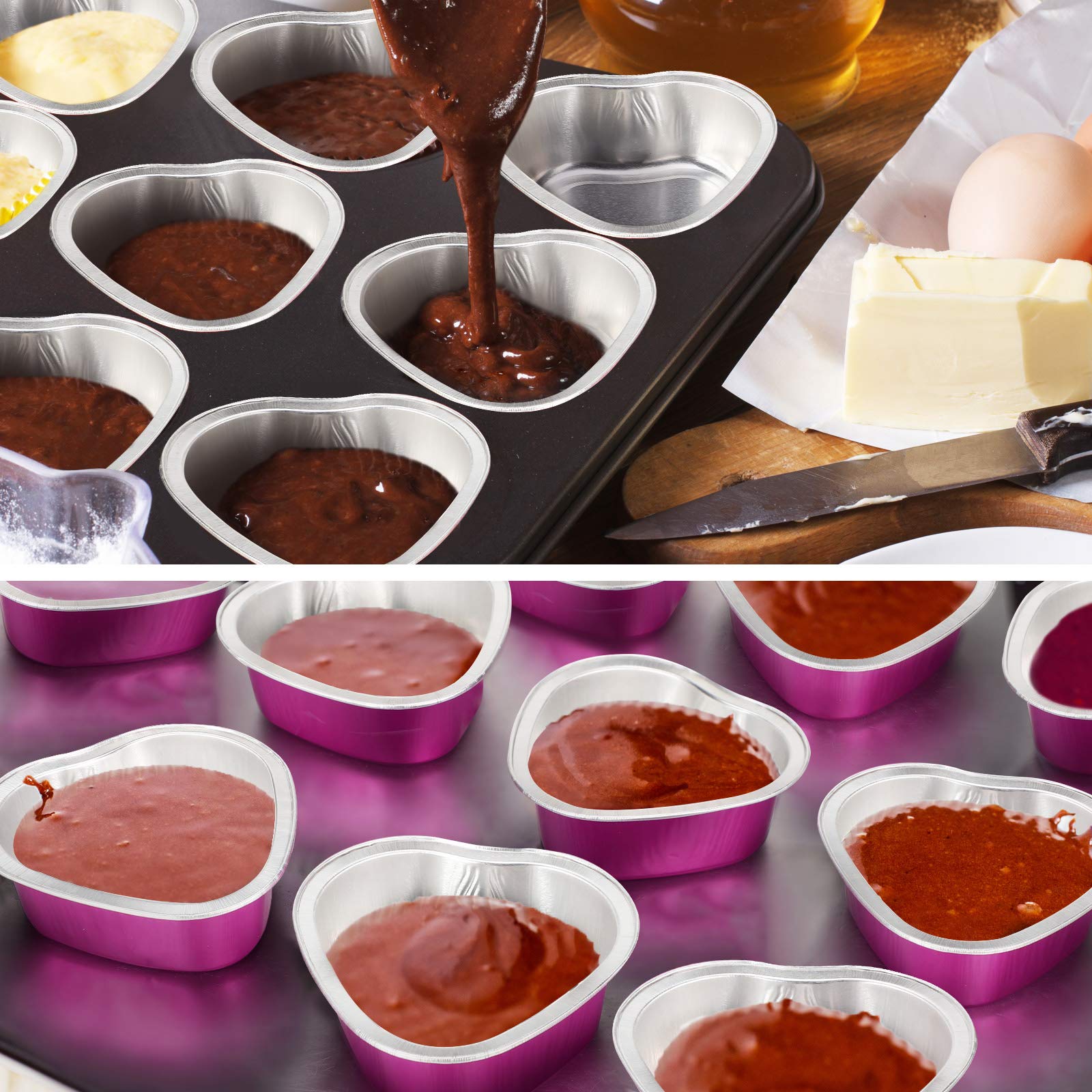 80 juegos de moldes para pasteles en forma de corazón con tapas, mini sartén de papel de aluminio de 1.9 fl oz/1.86 onzas líquidas/1.86 onzas líquidas, para el día de San Valentín, tazas 5
