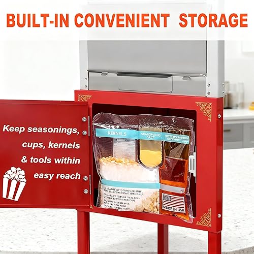 Miniatura 4 de Máquina comercial para hacer palomitas de maíz, carrito profesional con hervidor de agua, máquina de palomitas de maíz vintage, estilo cine para