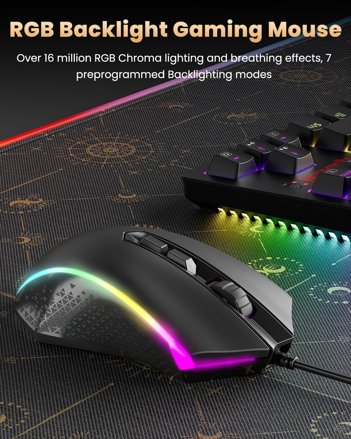 Redragon K552 Gaming Tastatur und Maus, Mauspad Combo 87 Tasten LED Hintergrundbeleuchtung Mechanische Gaming Tastatur mit Brauner Schaltern Gaming Mauspad für Windows PC Spiele - S113 DE QWERTZ