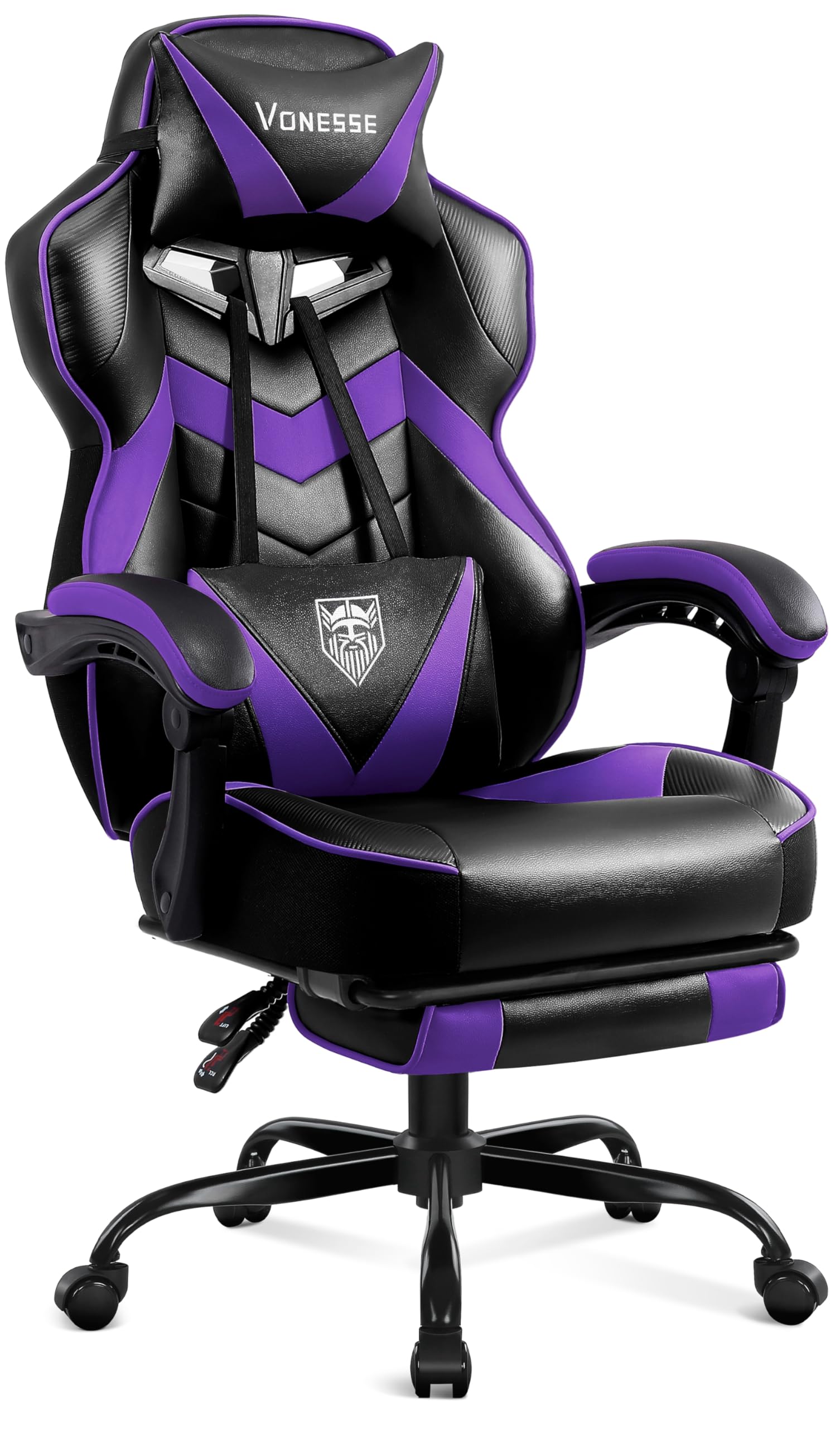 Vonesse Gaming Chair,Computer Chair with Footrest and Massage,Reclining Gaming Chairs for Adults,Big and Tall High Back Gamer Chair (Purple/Black)