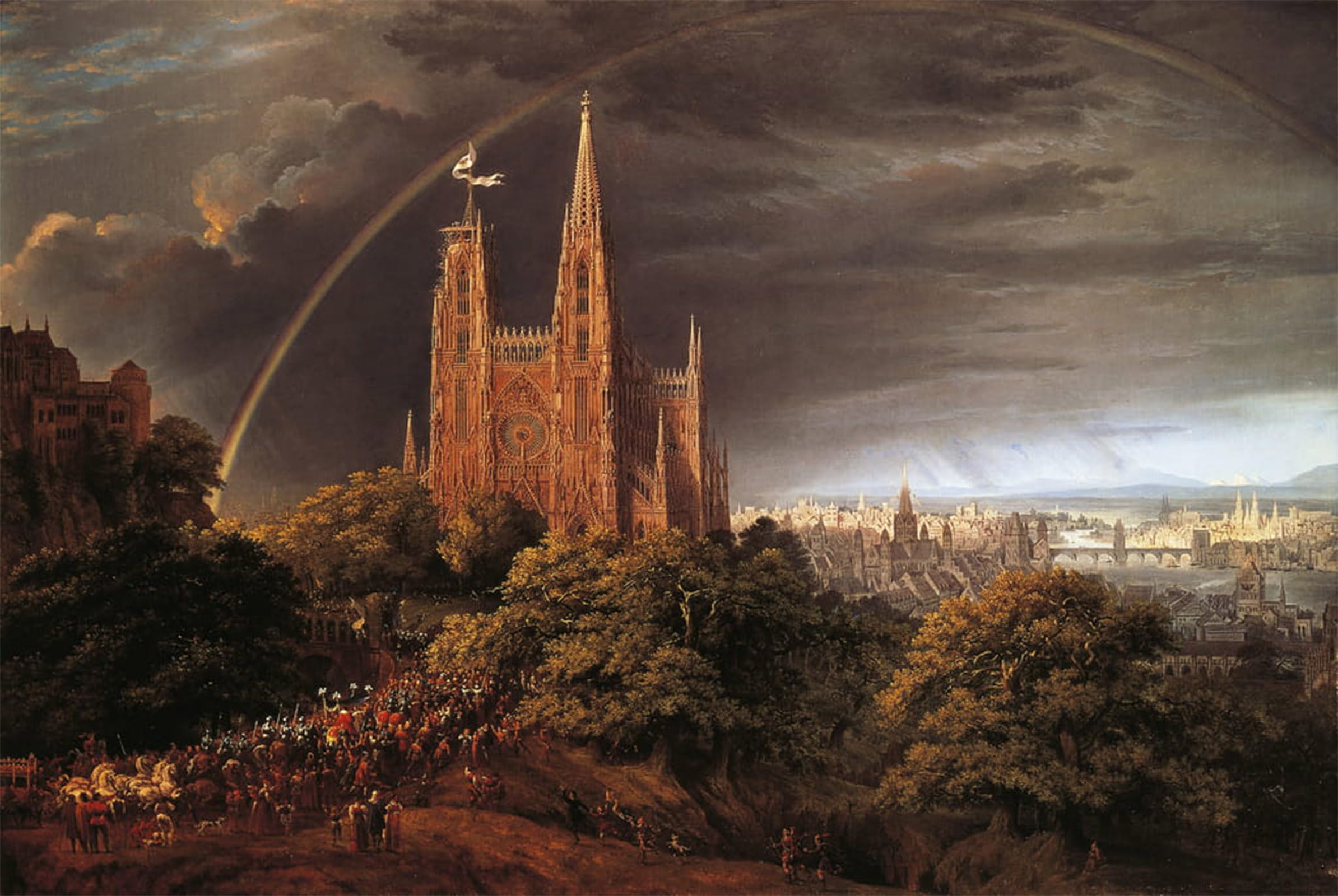 SERENDIPITP Vintage Wall Art Canvas Nordic Poster Canvas Print Picture Medieval City on Banks of River by Karl Friedrich Schinkel Wall Art Poster for Home Decor 60x90cm