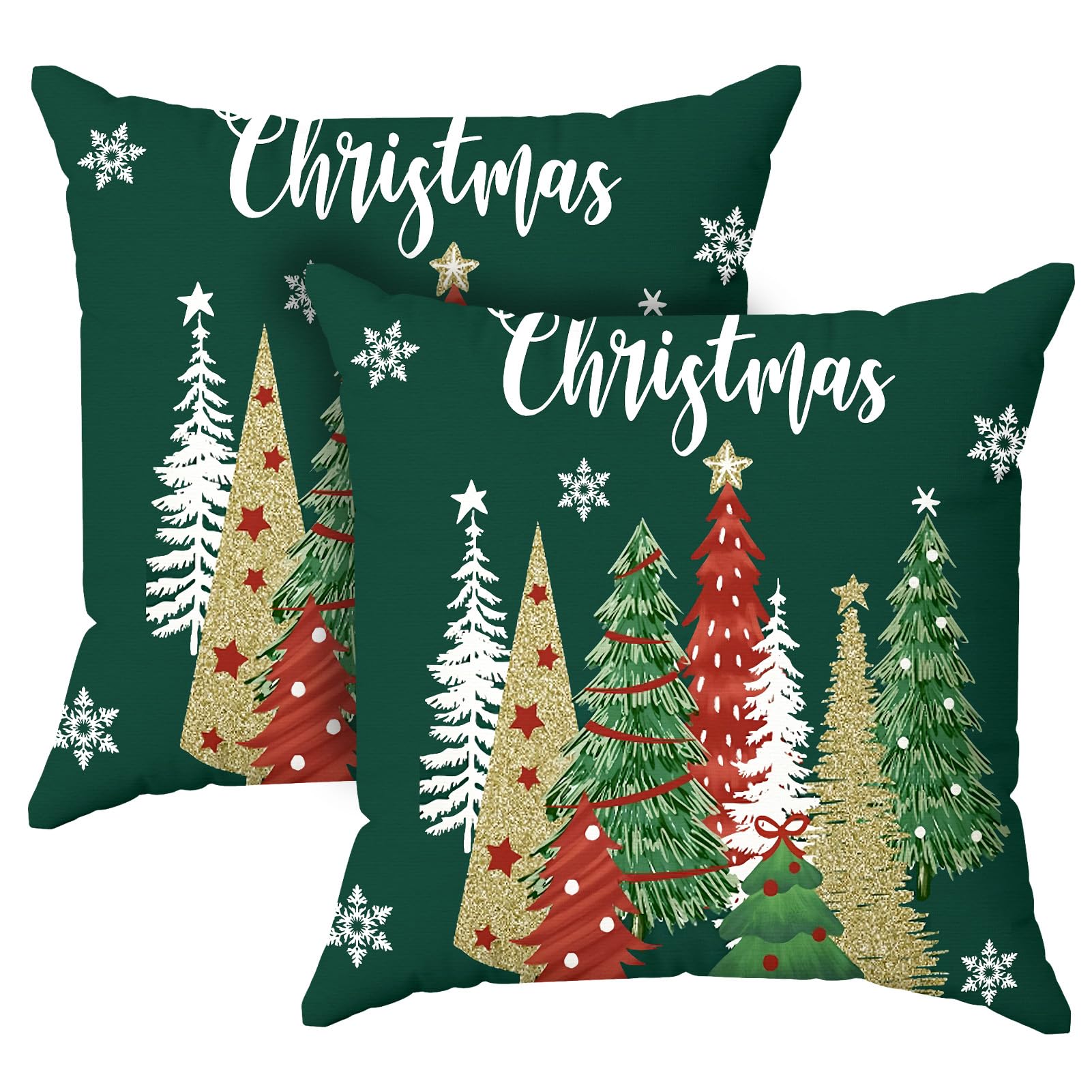 Minetom Christmas Tree 18x18 Set of 2 Throw Pillow Cases Cushion Cases Winter Christmas Decorative for Sofa Couch Living Room Home Decor Green