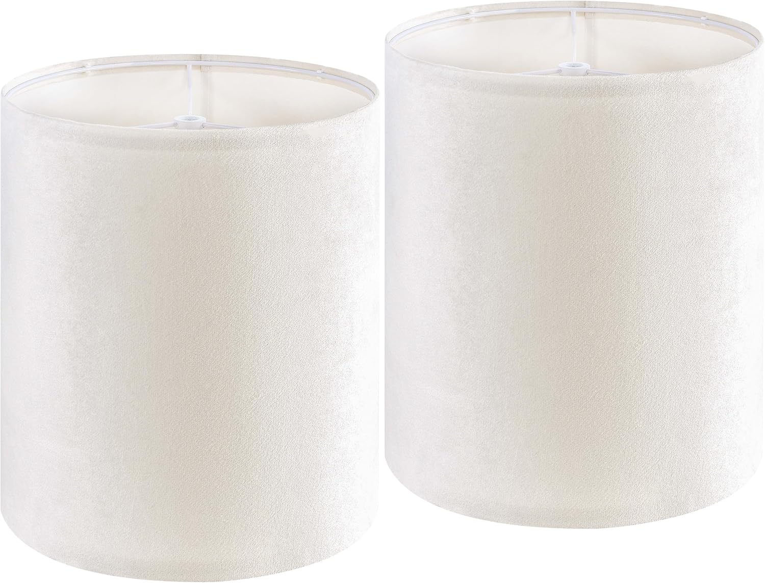 GOSO Lamp Shades Set of 2 Beige&White Velvet Drum Lampshades 9.8" Top X 9.8" Bottom X 10.8" High(Spider?Modern Tall Lamp Shade for Table & Floor Lamp Shade Replacement Easy Assembly Farmhouse Decor Tall Drum Cream-Velvet