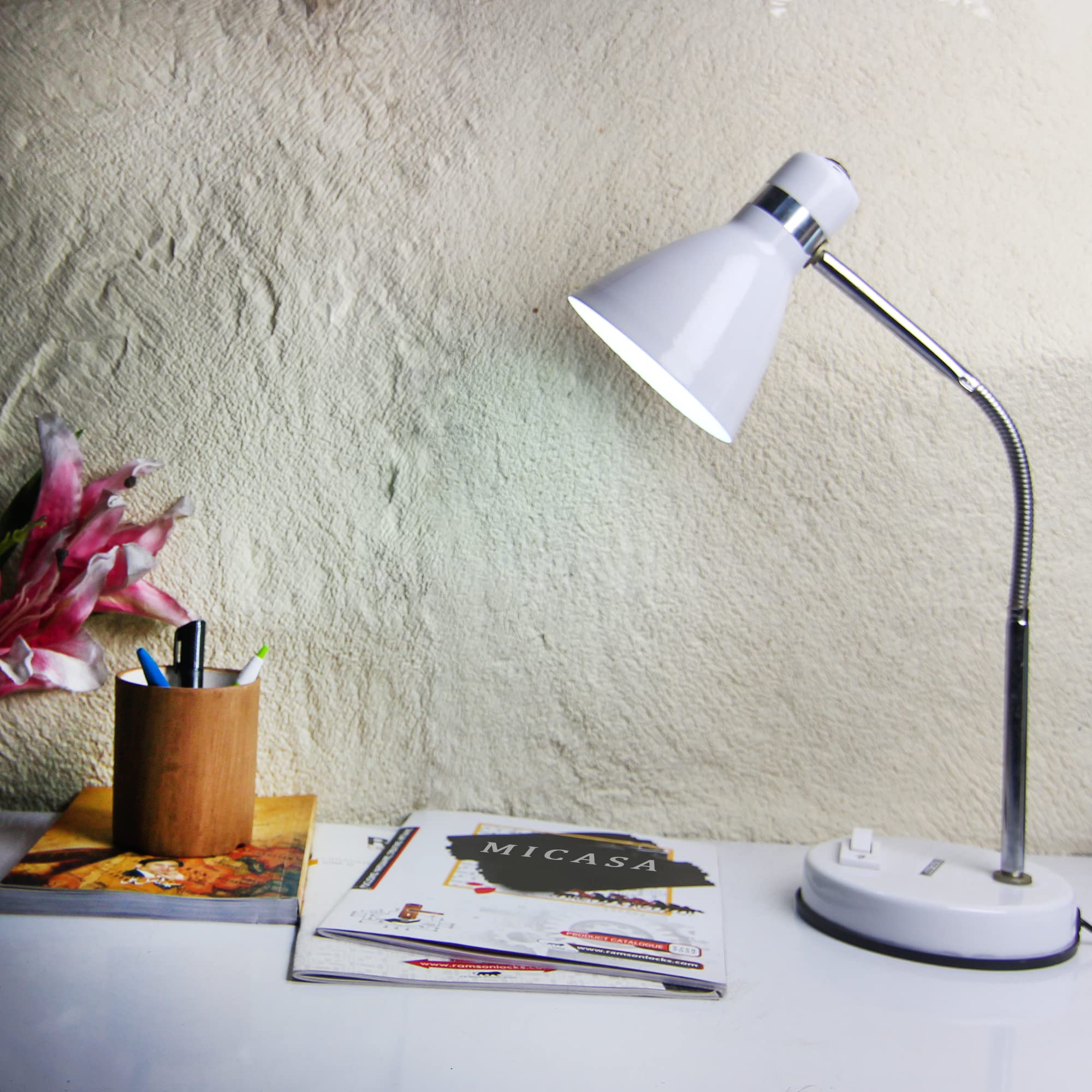 MICASA Table/Desk lamp with Adjustable arm for Office and Home Decoration, Living Room,Bed Room,Multiutility Lamps for Home and Décor ; Color White