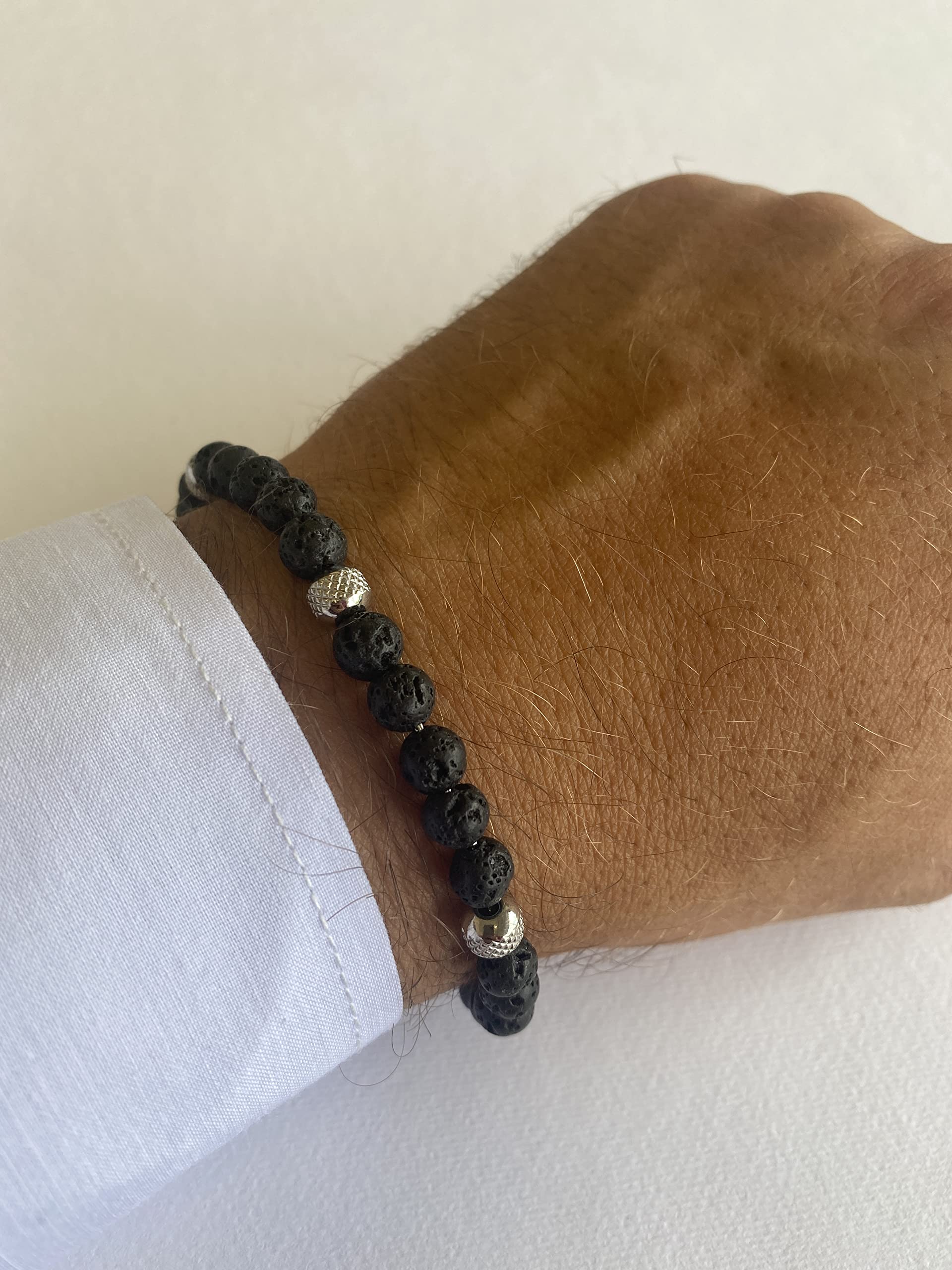 10:10 Bracciale con pietra lavica, beads in acciaio inox, bracciale resistente prodotto in Italia