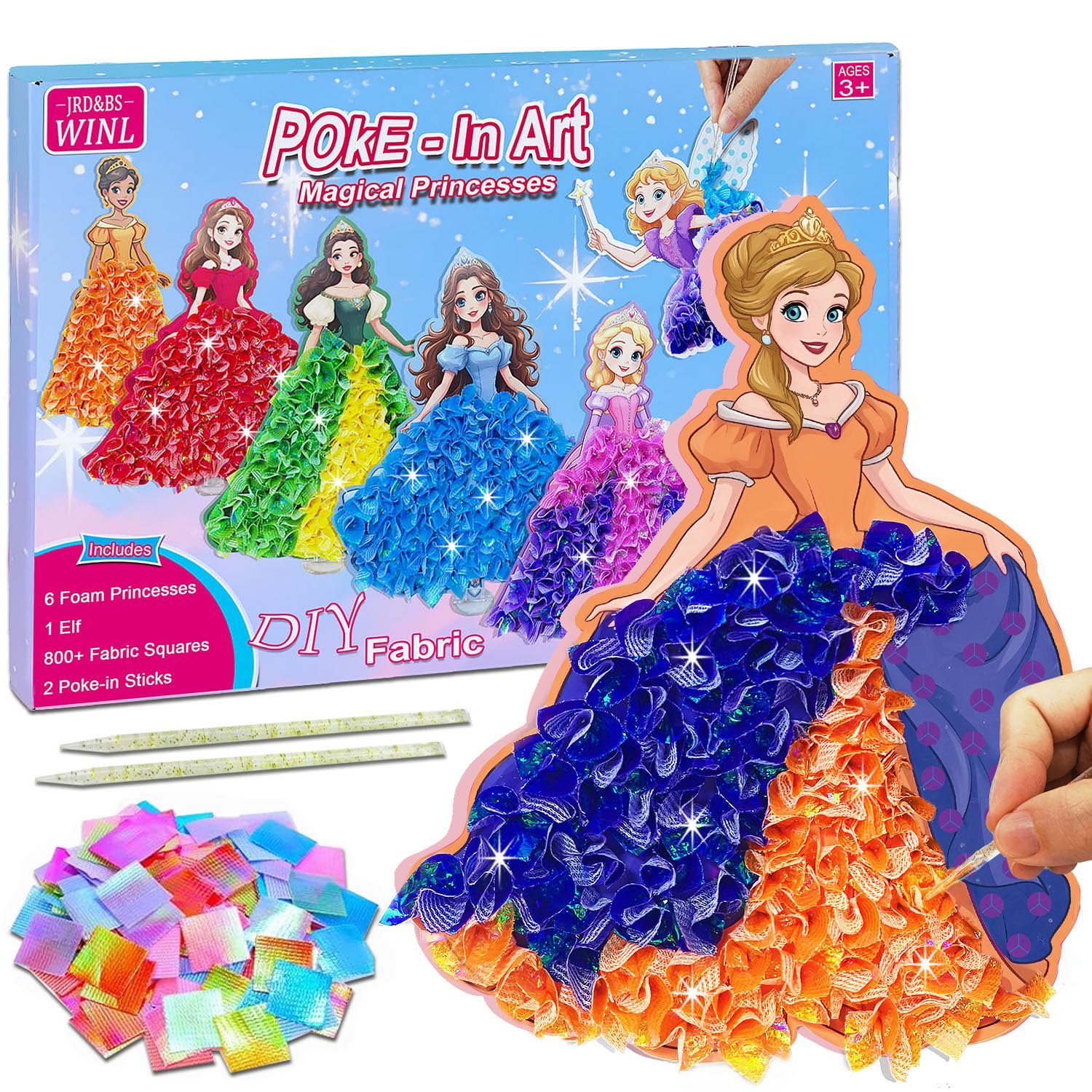 JRD&BS WINL DIY Prinzessin Stoff Kunst Set,Poke-in Art für Kinder im Alter von 3 4 5 6 7 8 Kunst und Bastelaktivität Schmutzfreie Nähkunst für Kinder,Kreative Geschenke für Kind (Prinzessin)