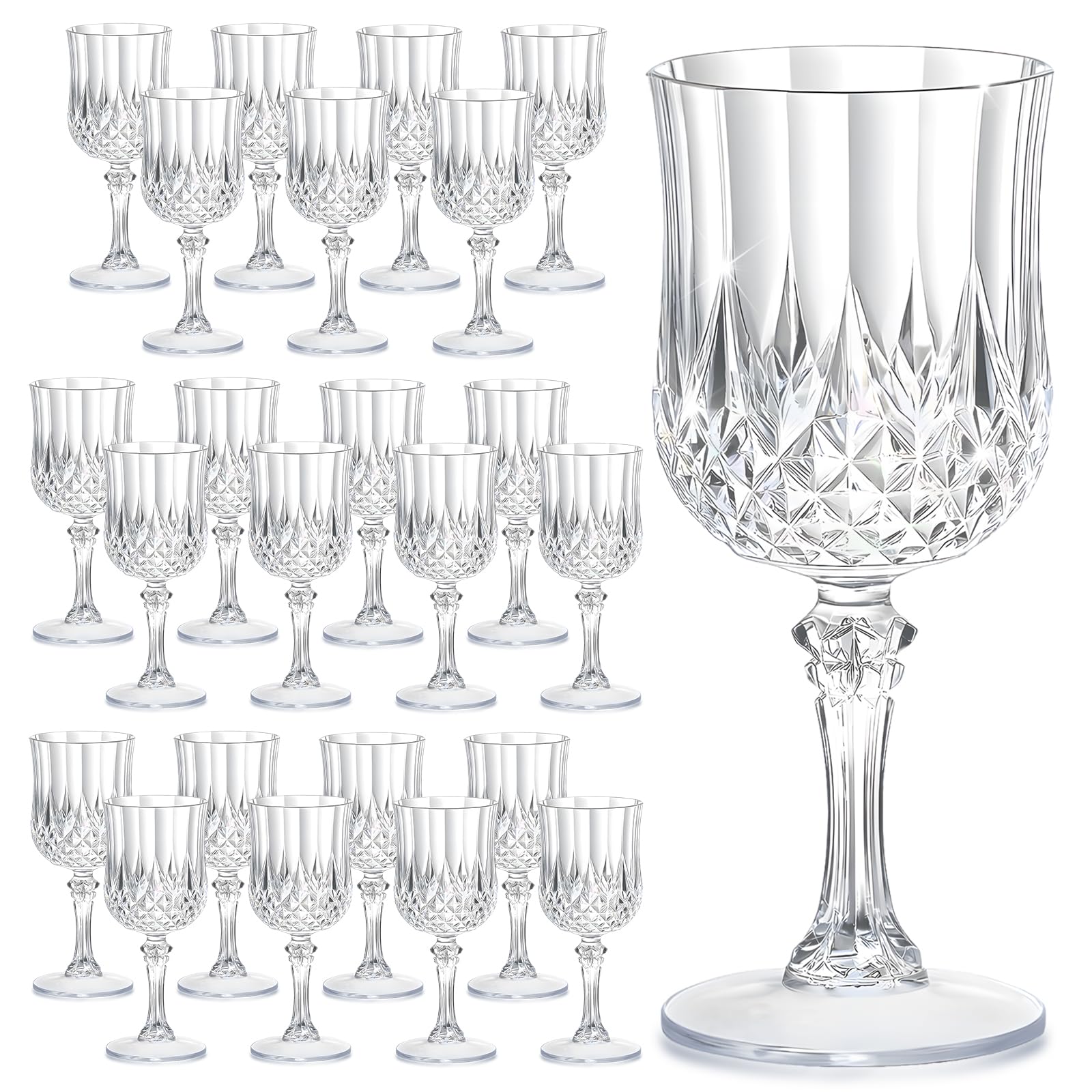 Photo 1 of HTTBEIZI 7OZ Plastic Wine Glasses, Reusable Vintage Goblets Unbreakable Drinking Glasses Crystal Water Cups Champagne for Wedding, Parties (24, Clear)