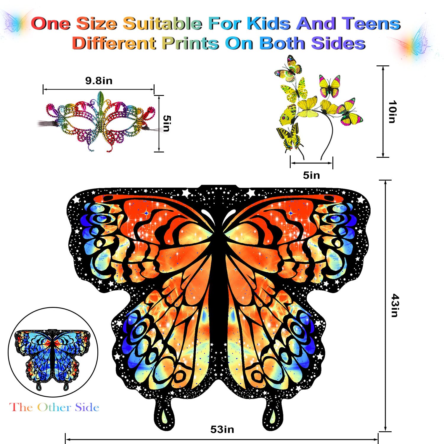 LYL. Ling Butterfly Wings for Girls Double-Sided Fairy Wings, Halloween Costumes for Kids Butterfly Costume for Girls (#010) - Image 4