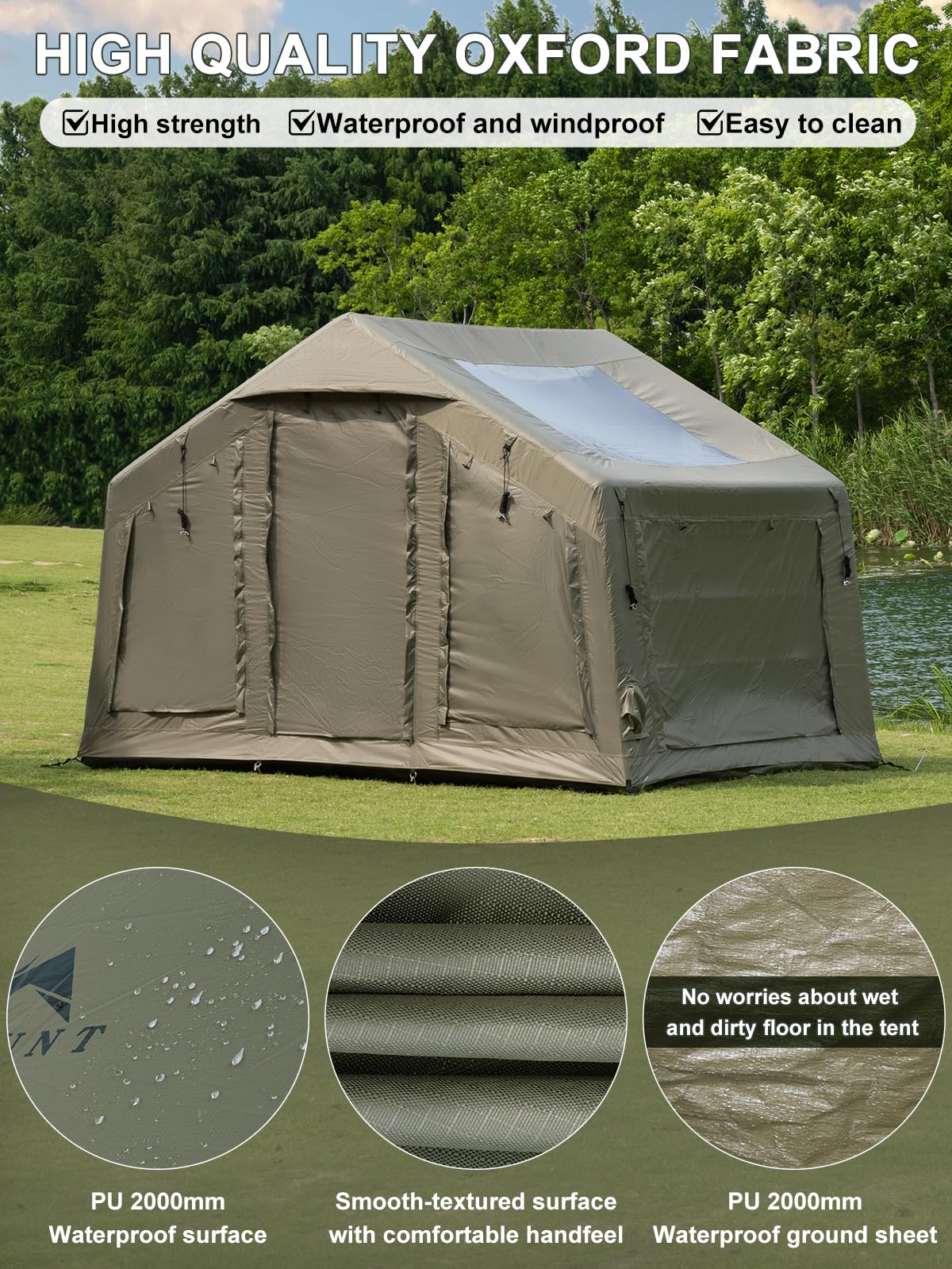 TOMOUNT Aufblasbares Zelt 6 Mann Zelt Heißzelt Campingzelt Sommerhaus für den Garten, Glockenzelt mit Aufbewahrungstasche und Luftpumpe für Camping Outdoor Wandern