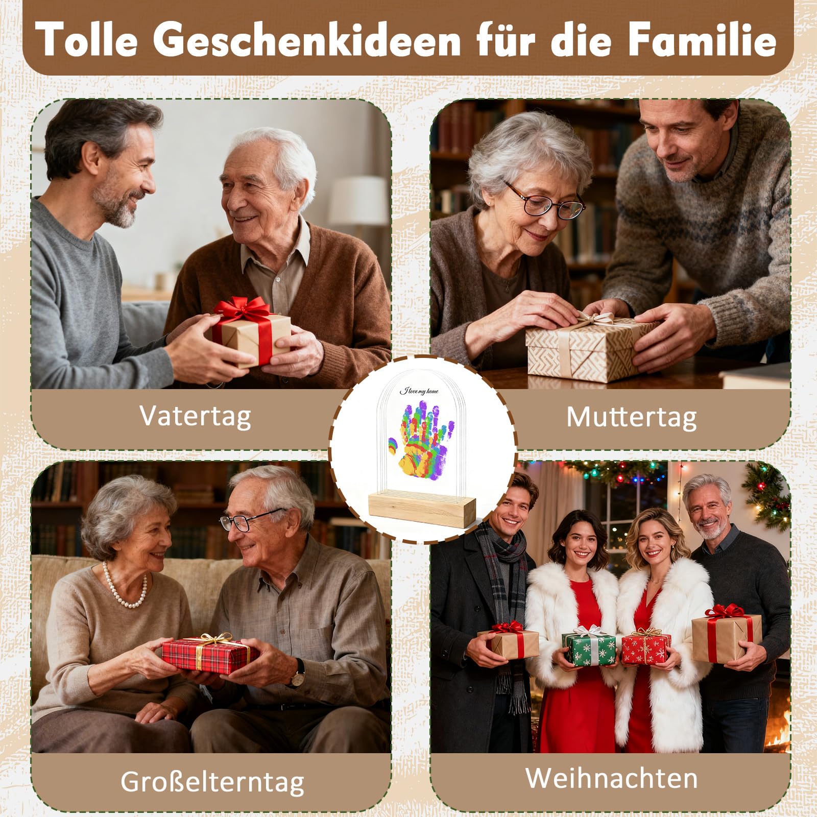 Fayavoo Handabdruck Set Familie mit 5 Acrylplatten, Baby Handabdruck und Fußabdruck Set, DIY Personalisiertes Andenken-Geschenk für Mama, Papa, Baby & die ganze Familie