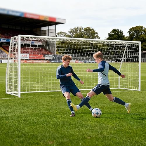 Miniatura 22 de NAIZEA Porterías de fútbol – 24x8/21x7/18x7/12x6/16x7/10x6/8x6/6x4 pies para patio trasero – Portería de fútbol de metal para jóvenes adultos –
