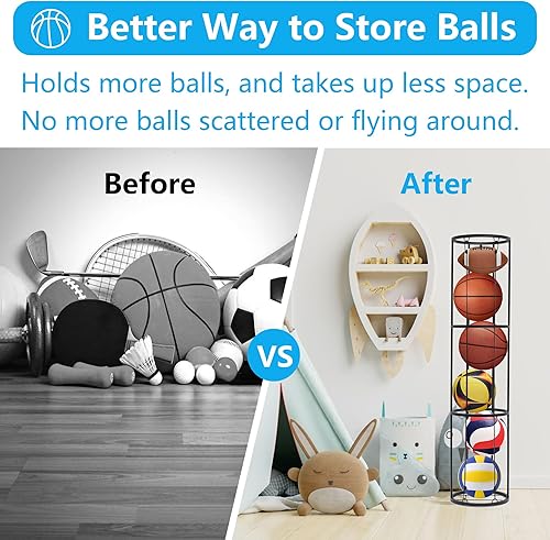 Miniatura 2 de Almacenamiento de pelotas de garaje de 3 capas, organizador de bolas de fácil acceso, equipo deportivo que ahorra espacio, estantes de baloncesto