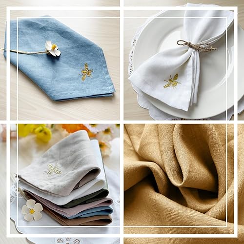 Miniatura 7 de DerF HOME Juego de 4 servilletas de tela 100% lino puro, 18 x 18 pulgadas, hechas a mano con lino, lavables a máquina, suaves y duraderas