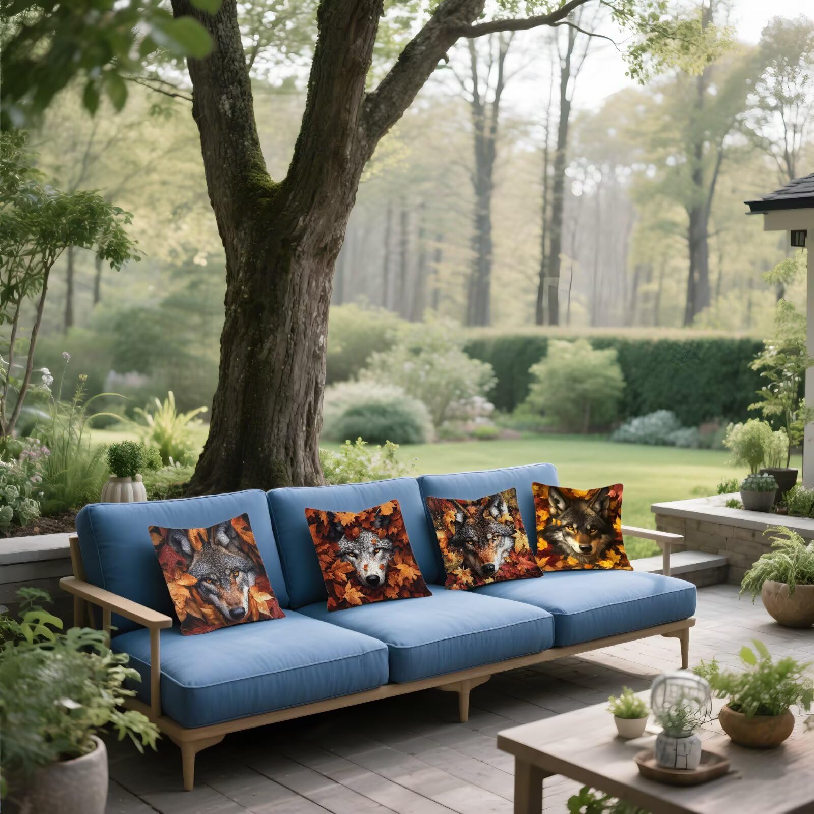 Cojines Sofa Fundas Cojines 40x40cm SúPer Suave Cojin Animal Lobo Juego de 4, Fundas Almohada Impermeable Exterior, Interior Y Exterior Cojin Decorativos, JardíN Sillaterraza Regalos NavideñOs P-107