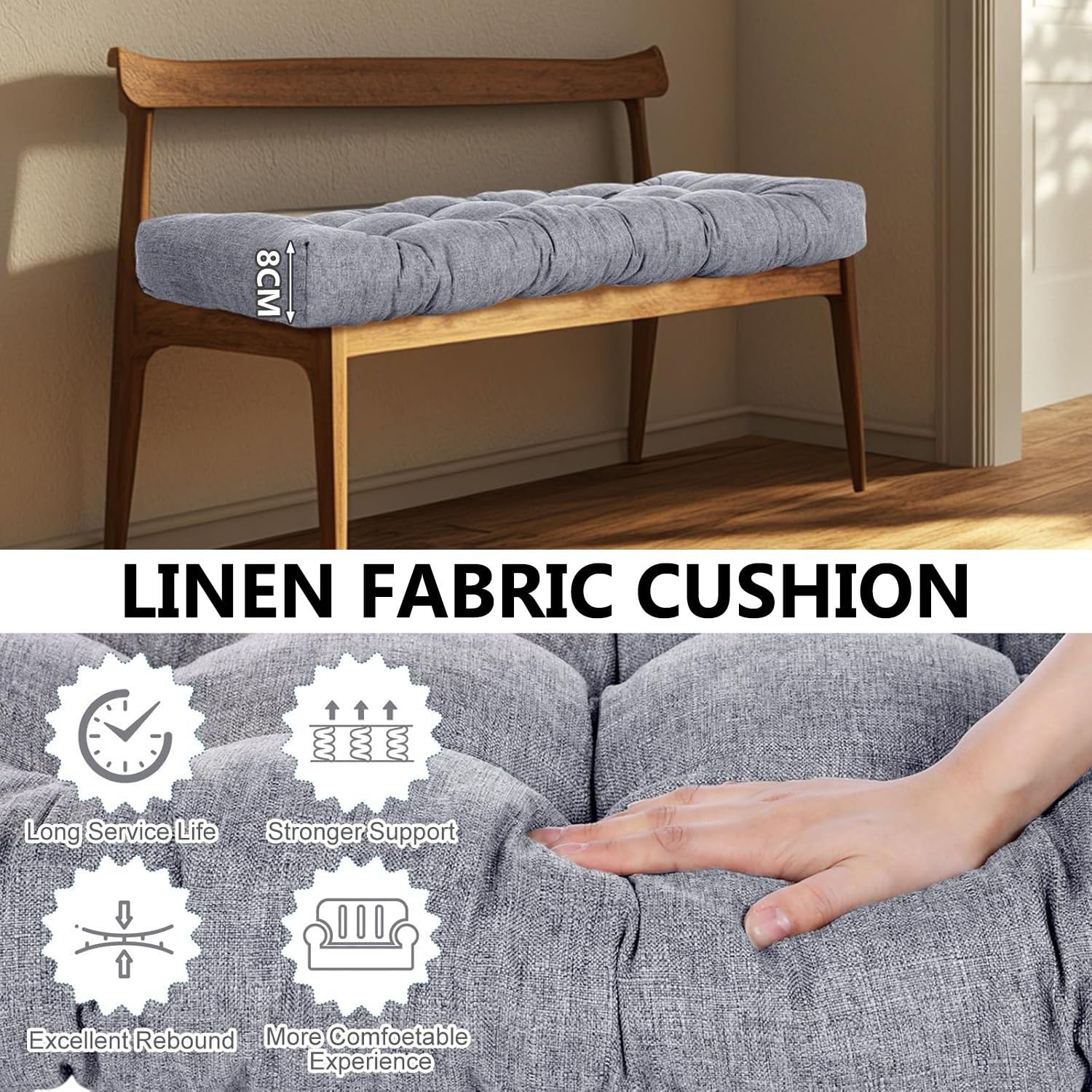 Cuscino per panca da pianoforte, in misto seta e cotone, spessore 8 cm, per casa e patio, 80 x 30 cm, ideale per gli amanti della musica e del relax