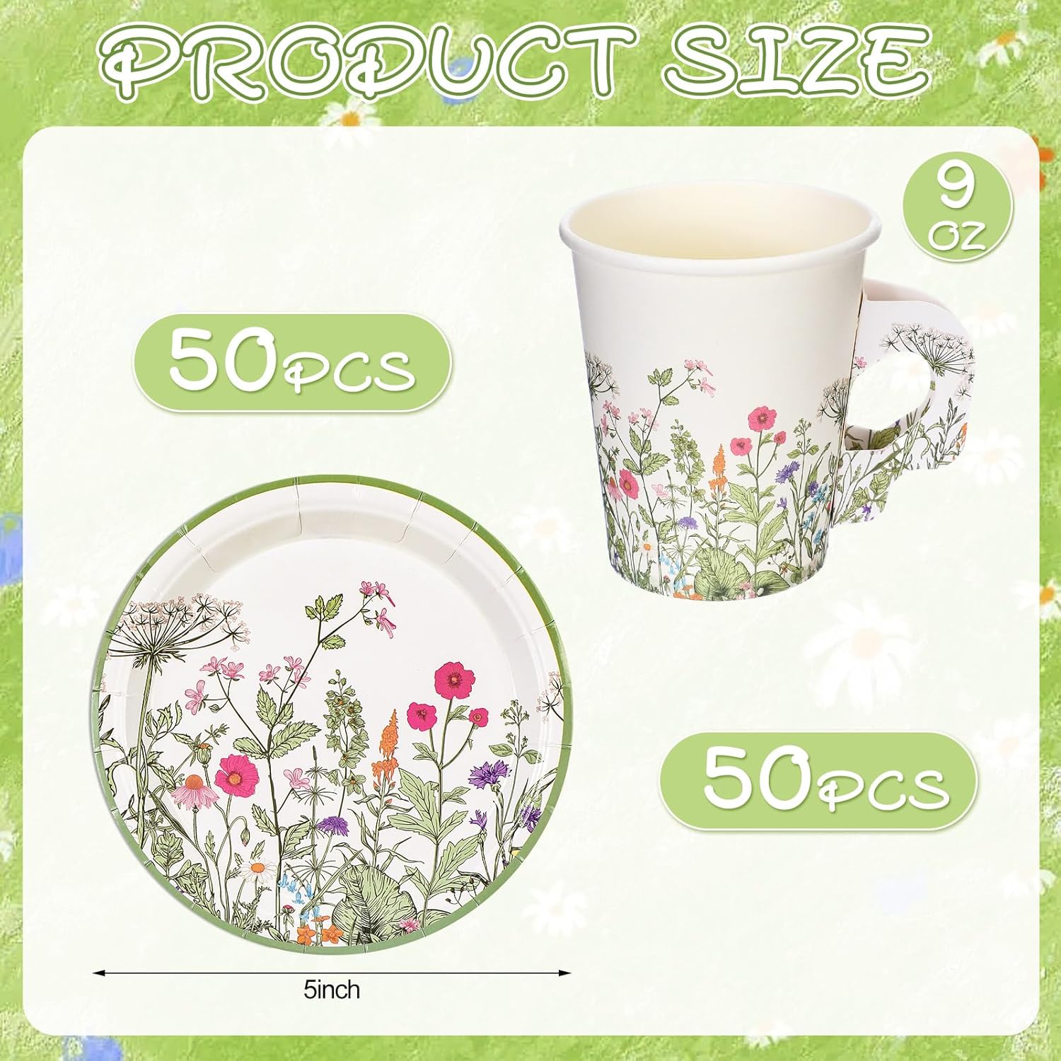 Funnymoom 50 Sets Floral Party Supplies Disposable Floral Party Paper Tea Cups Disposable Vintage Teacup and Saucer Set Vintage Teacup Set White Tea Favor for Garden Birthday Bridal Wedding