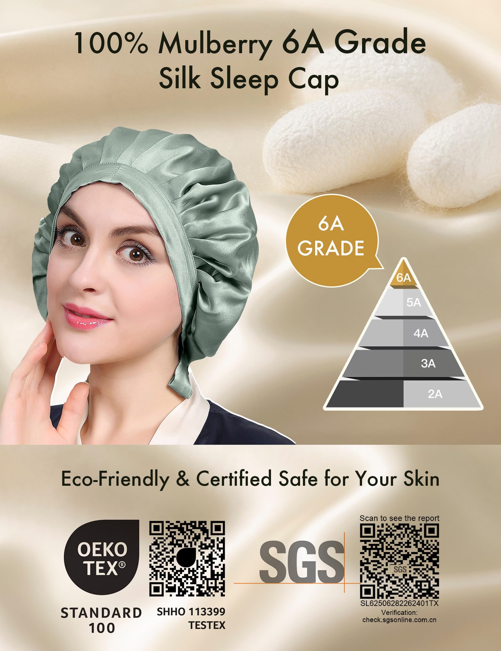 LilySilk 100% Pure Mulberry Silk Sleep Cap for Hair Care Women 19 Momme - Image 2