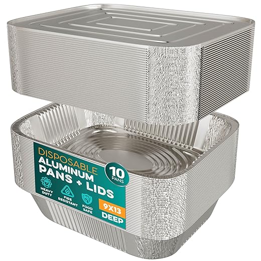 Aluminum Pans With Lids 9x13 [10 Sets] Aluminum Foil Pans Trays With Lids - Half Size Tin Foil Disposable Pans For Baking, Roasting, Cake Serving Dishes, Catering Supplies, Steam Table Chafing