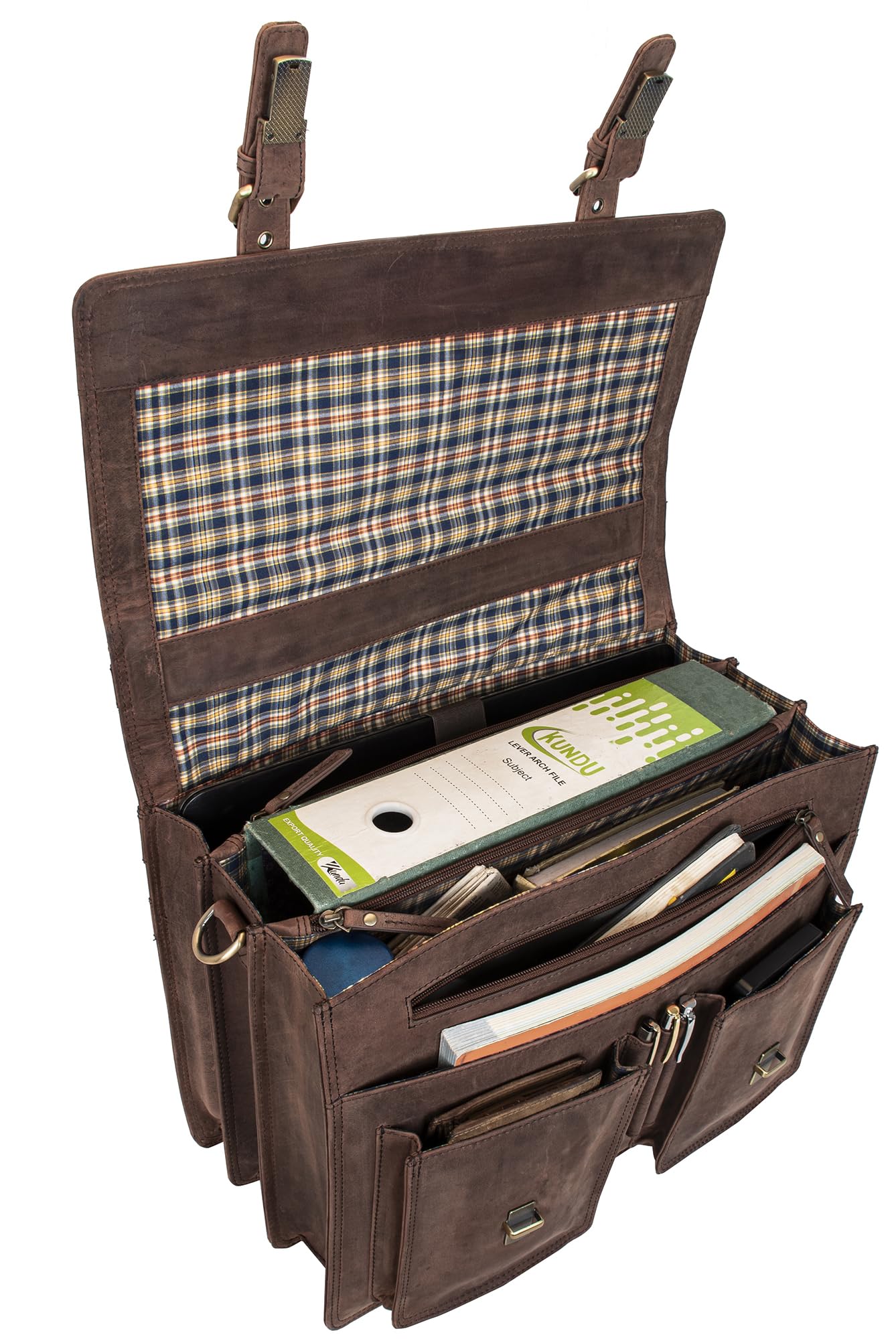 Marc Peter Amsterdam Aktentasche Leder XL Vintage Lehrertasche mit Laptopfach 15,6 Zoll große Ledertasche zum Umhängen Trolley aufsteckbar