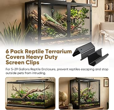 Reptile Terrarium Covers Heavy Duty Screen Clips 6 Pack for 5-29 Gallons