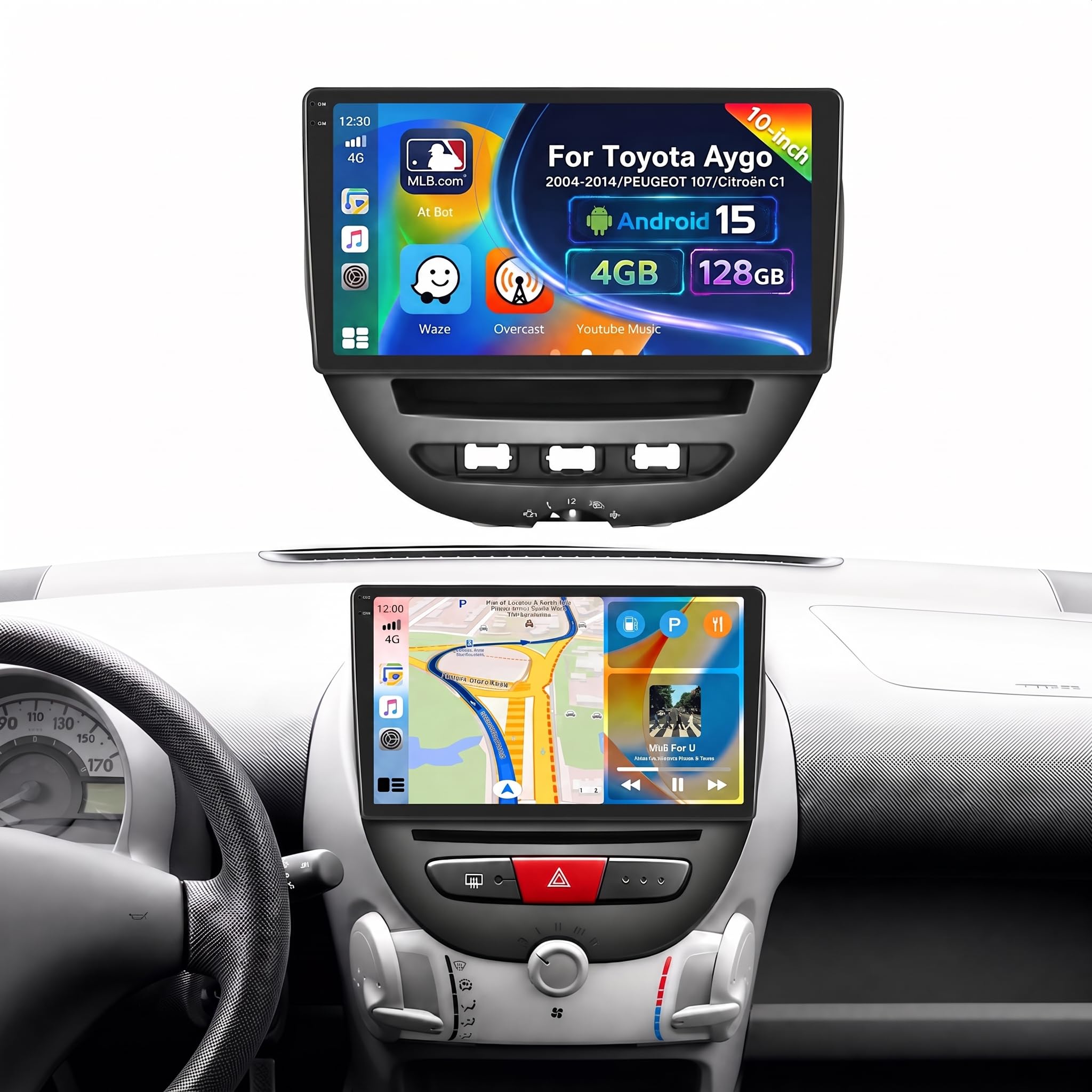 Inefala 4G+128G Autoradio Android 15 pour Peugeot 107 Aygo C1 2004-2014