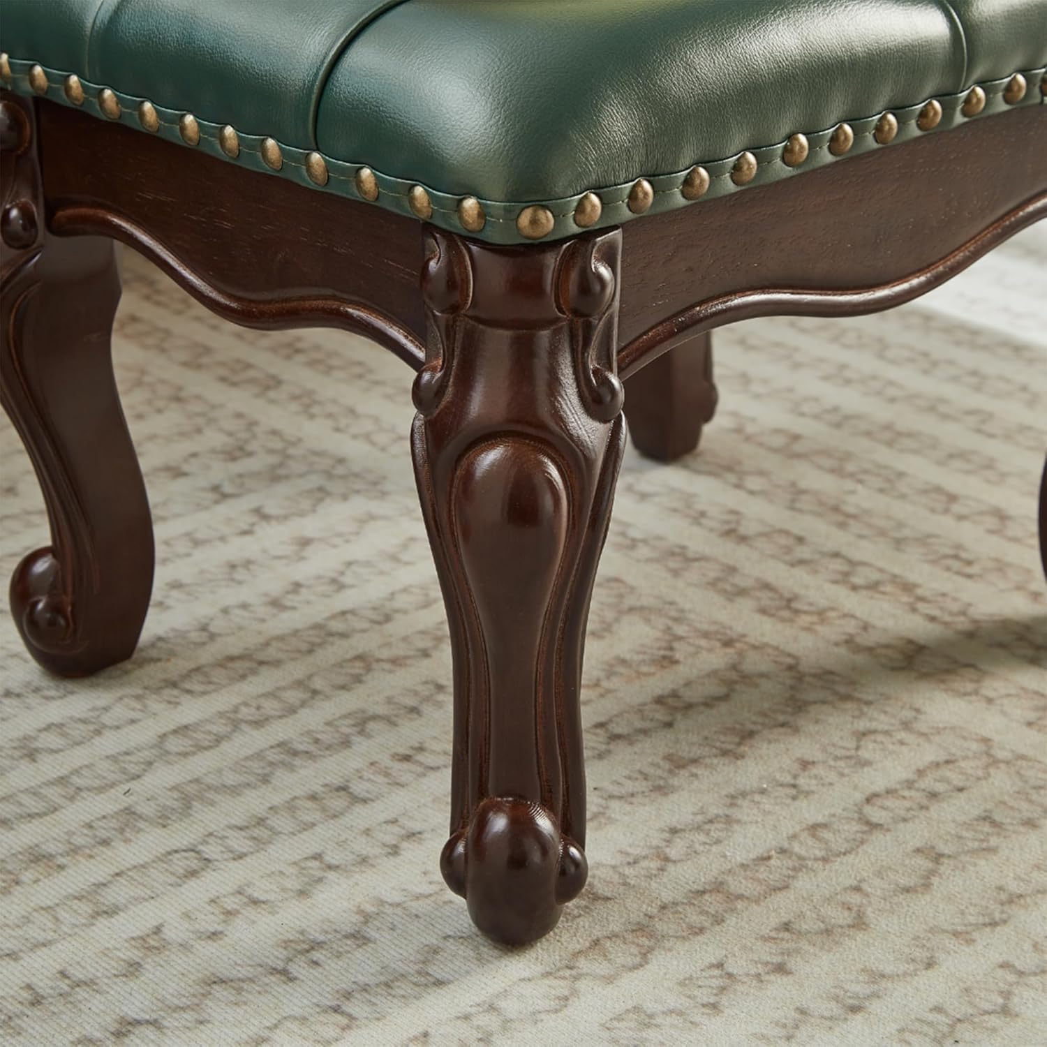 Foot Stools Ottoman, Small Vintage Leather Footstool for Living Room, Solid Wooden Ottoman Foot Rest,Shoe Change Bench at The Entrance (Dark Green)