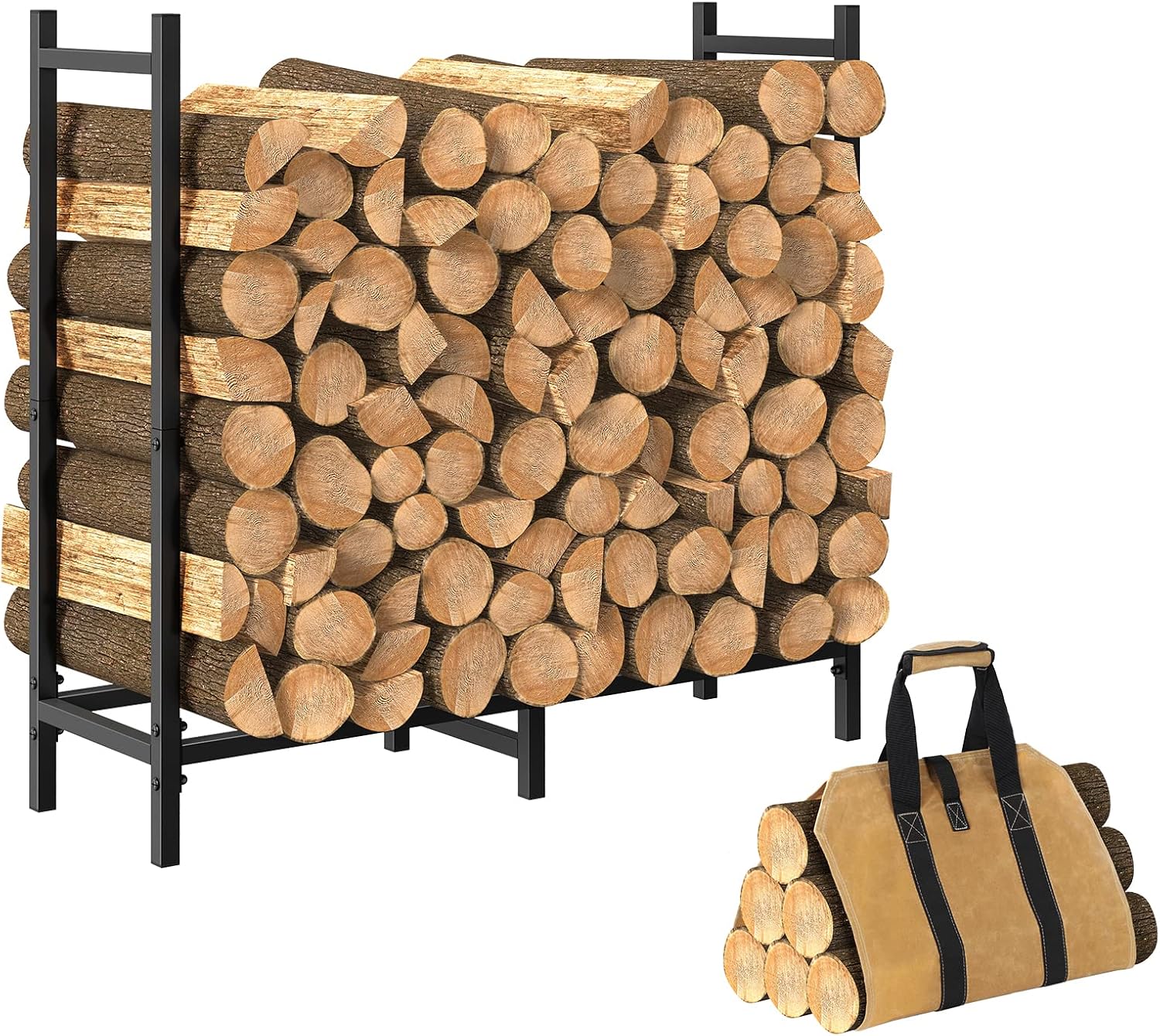 2.6ft Outdoor Indoor Firewood Rack and Tote Bag Combo Wood Rack for