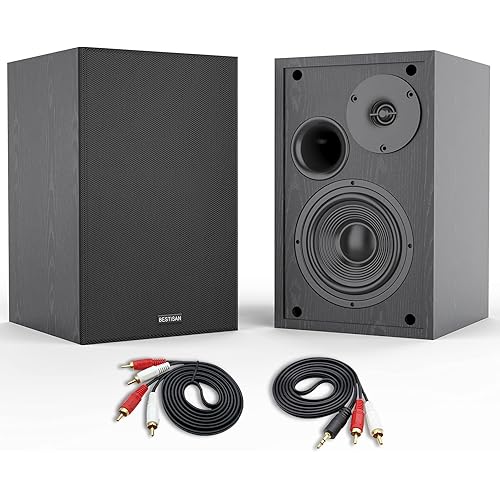 BESTISAN 4 Inch Powered Bookshelf Speakers with Deep Bass, Bluetooth 5.0 Studio Monitor Speakers, 2.0 Neared Field Audio Speakers with 2 RCA Line Input, Set of 2 Black-New Model
